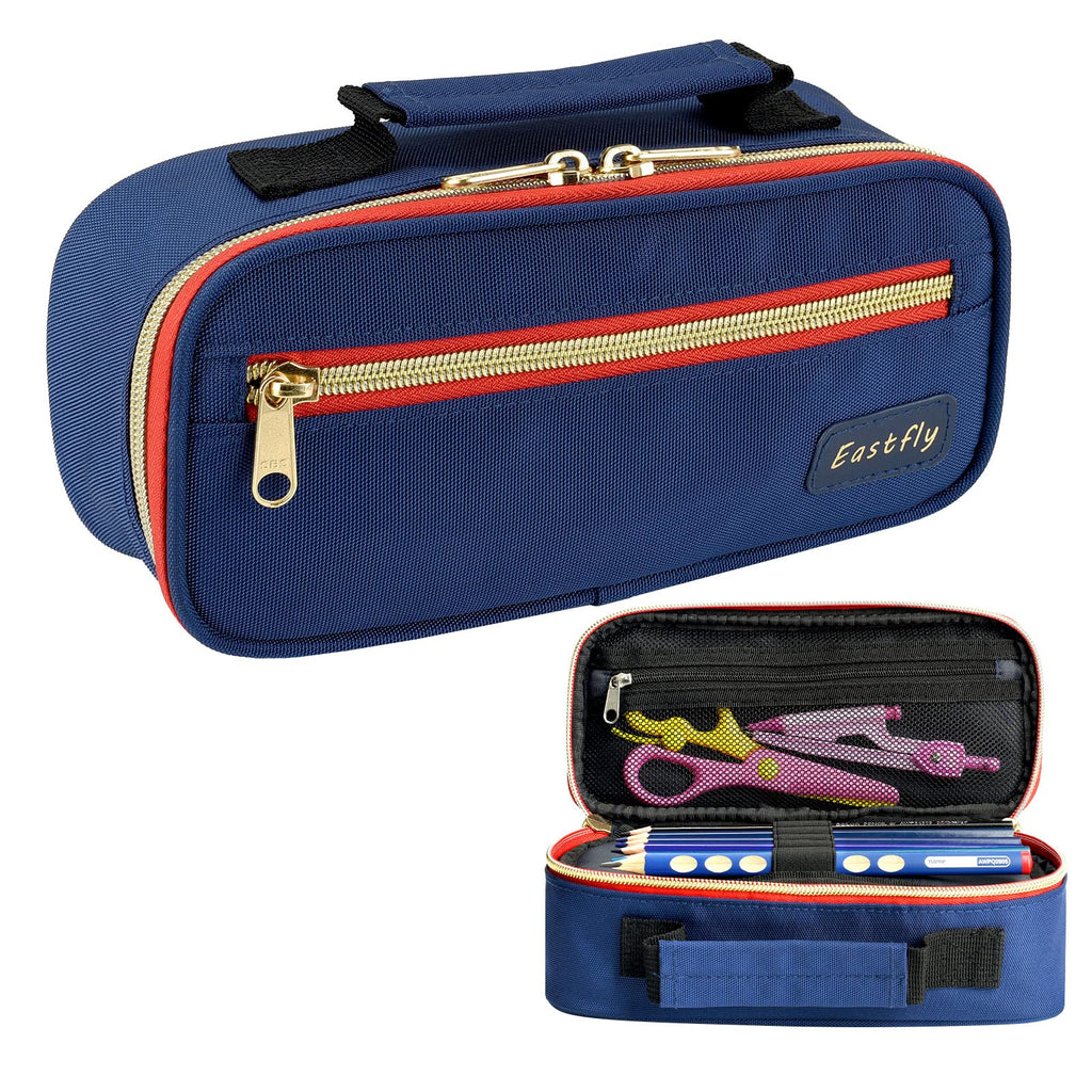 EastFly Pencil Case for Kids & Students, Large Capacity Multi-Function Pouch, Blue, 3x4.1x9 Inches, Perfect for Pens & Stationery