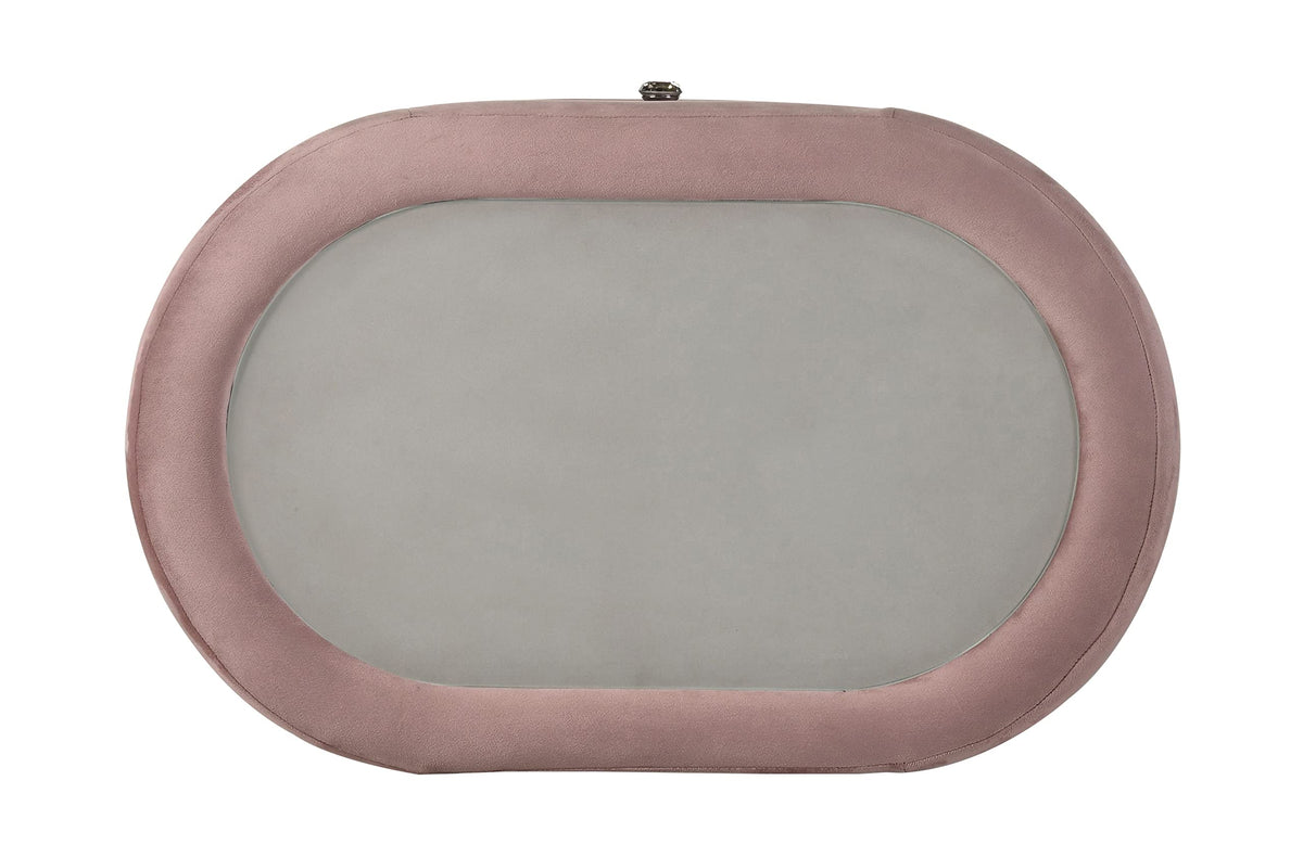 Acme Salonia 2 Drawers Velvet Upholstery Nightstand with Mirror Top in Pink