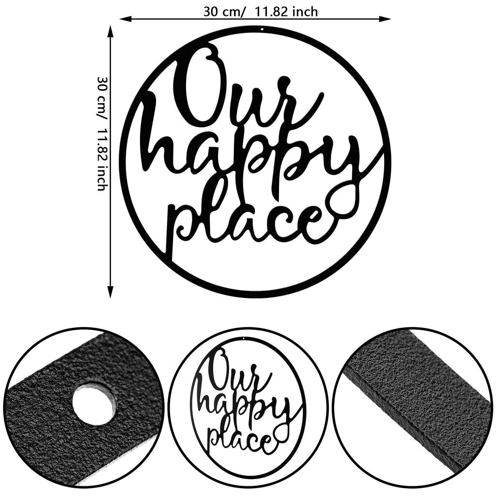 Hotop Our Happy Place Metal Wall Sign Metal Wall Hanging Art Outdoor Plaque Wall Decor Sign Lettering Metal Home Sign For Home L