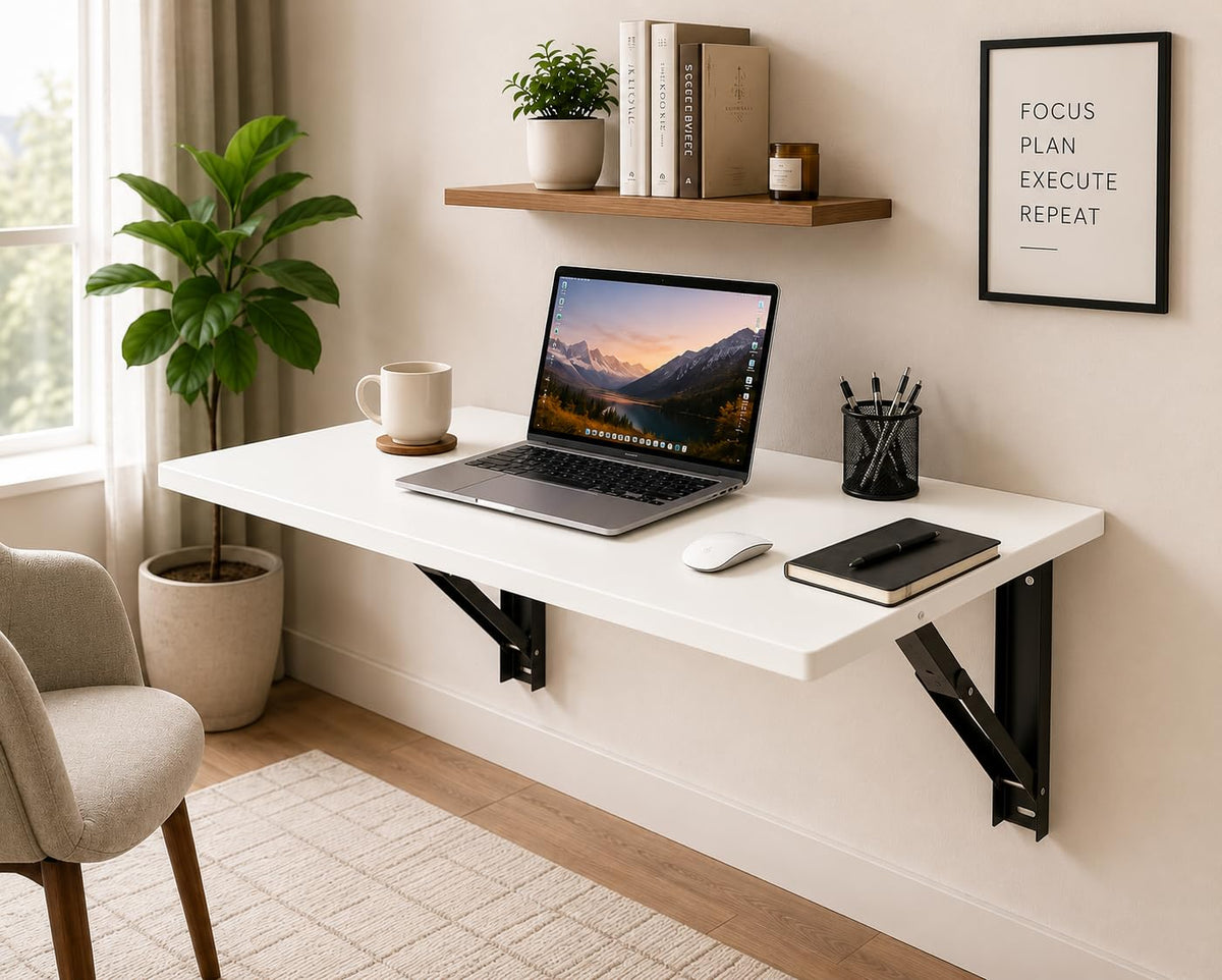 Malbro Foldable Wall Mounted Table 80 X 40 Cm, White Finish Engineered Wood Floating Desk, Space Saving Study Table, Laptop Work