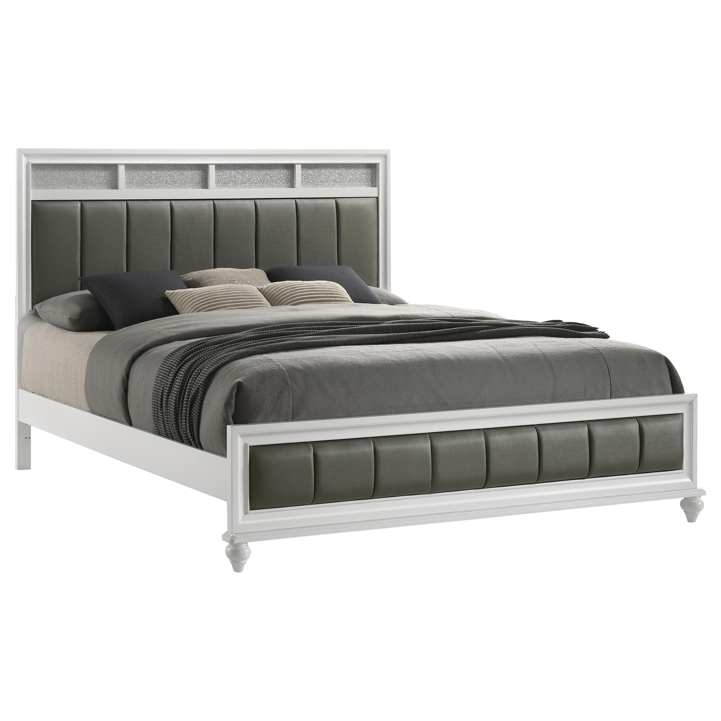 Coaster Home Furnishings Barzini Modern Classic Leatherette Upholstered Eastern King Size Panel Bed Frame 56-inch Headboard White 205891KE