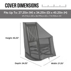 Shine Company Weatherproof Outdoor Rocking Chair Cover, 100% Woven Polyester, Elastic Cord With Toggle, Black