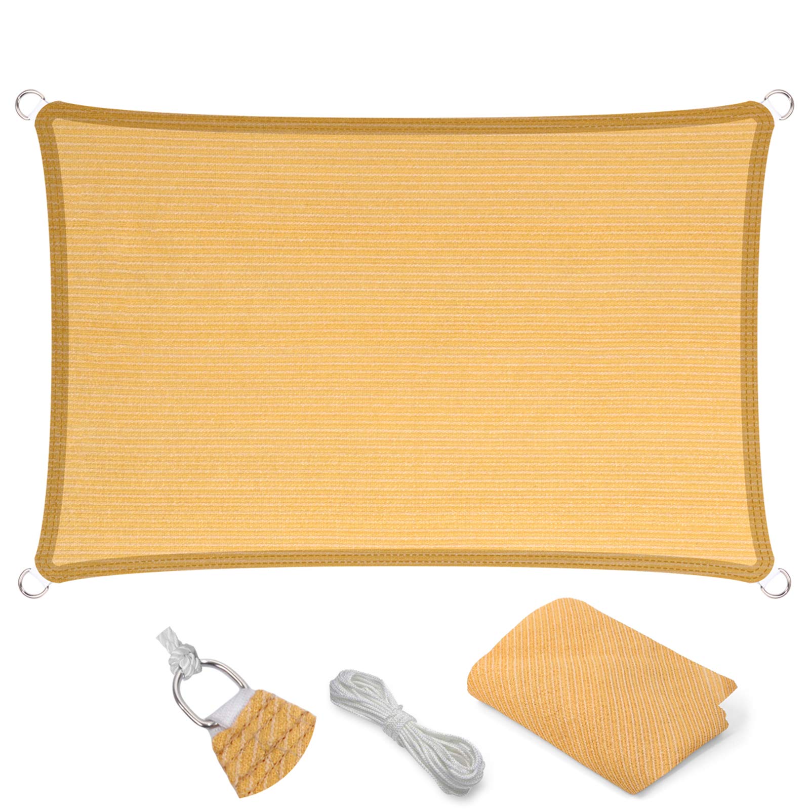 Eden'S Decor Straight Flat-Edged Sun Shade Sail Rectangular 5' X 6' Wheat Uv-Blocking Outdoor Canopy Fabric Cloth Awning For Per