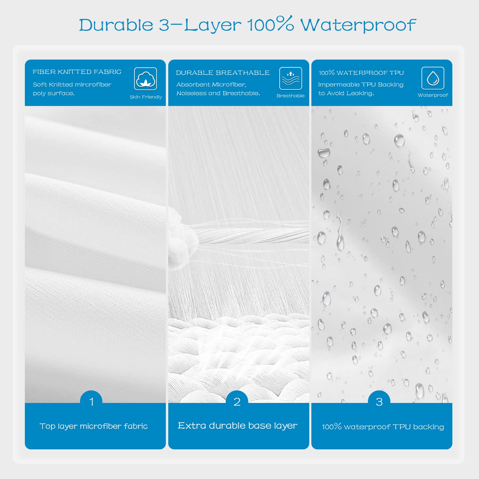 Grt 1 Pack 100% Waterproof Mattress Protector Cal King Size, Breathable & Noiseless Waterproof Mattress Cover Fitted Deep Pocket