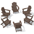 Kingyes Folding Adirondack Chair Set Of 6, Hdpe All-Weather Folding Adirondack Chair, Brown