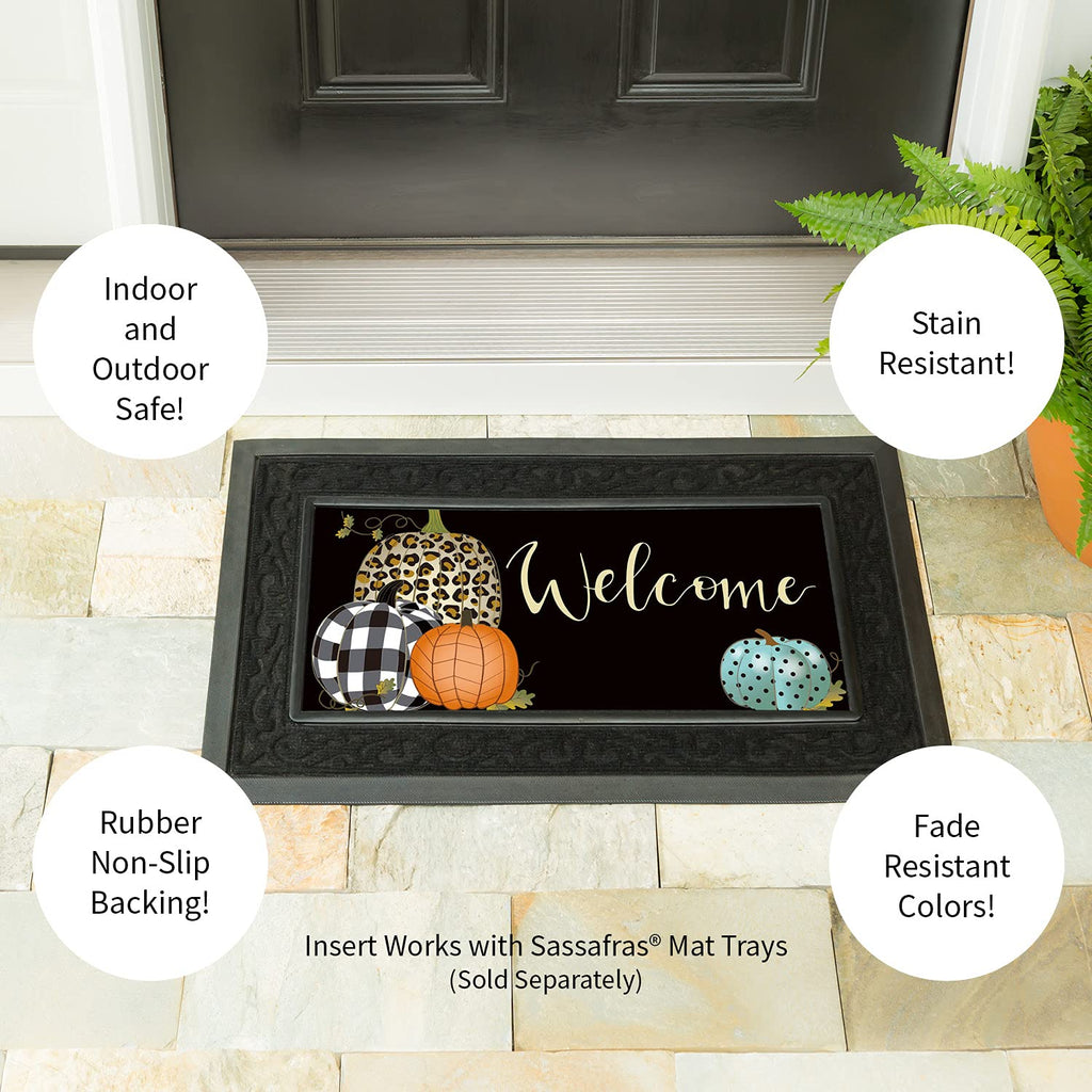Evergreen Sassafras Mixed Print Pumpkins Interchangeable Entrance Doormat | Indoor And Outdoor | 22-Inches X 10-Inches | Non-Sli