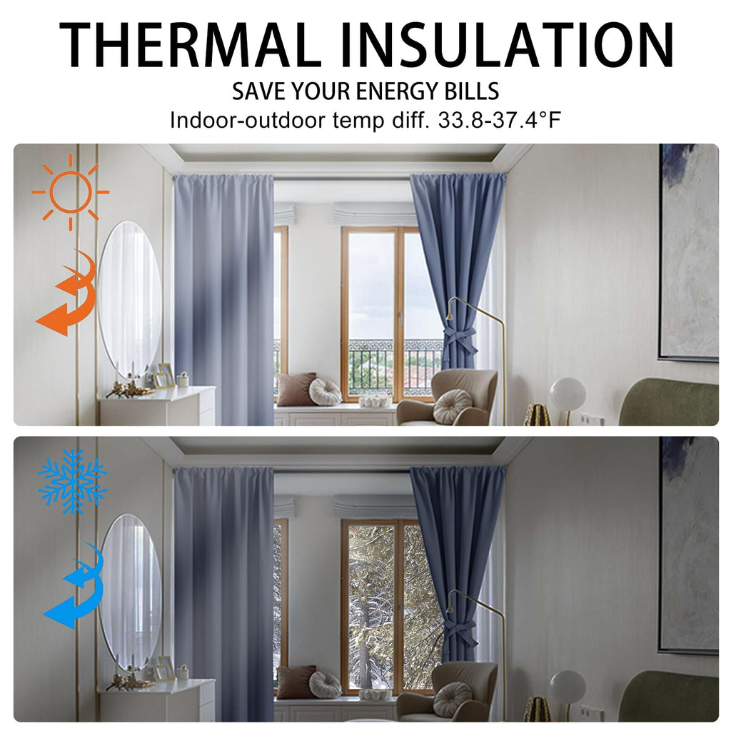Jiuzhen Blackout Curtains For Bedroom - 60 Inch Extra Wide Thermal Insulated Room Darkening Privacy Soundproof Curtains For Living Room, Set Of 2 Panels With Tiebacks, 60 X 84 Inches, Dusty Blue
