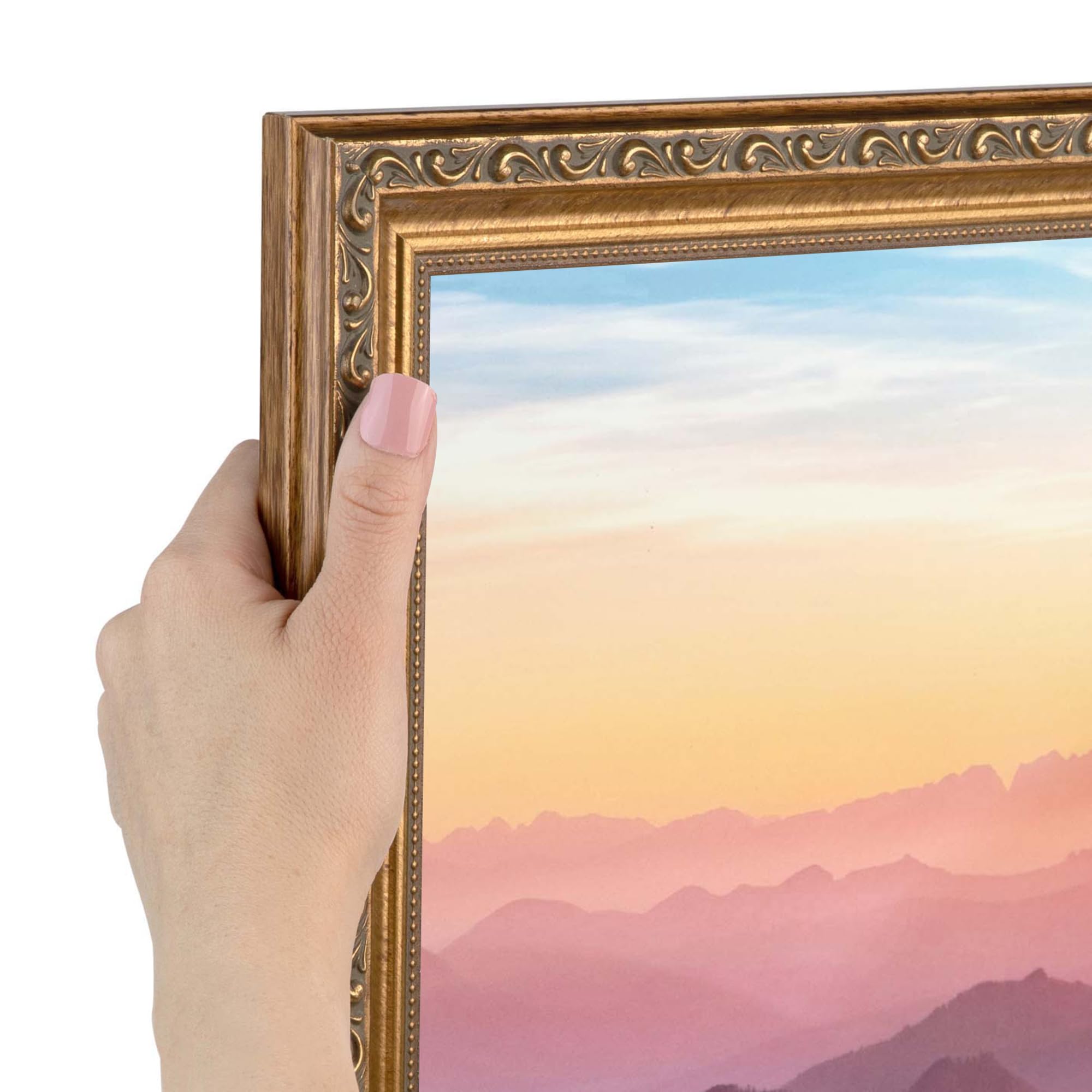 ArtToFrames 14x18 inch Dark Gold with Beads Wood Picture Frame, WOMD6301-14x18