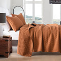 Horimote Home Quilt Set Queen Size Burnt Orange, Classic Geometric Spots Stitched Pattern, Pre-Washed Microfiber Chic Rustic Loo