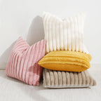Decoruhome Faux Fur Throw Pillow Covers 12X20 Set Of 2, Decorative Soft Plush Striped Lumbar Couch Pillow Covers With Velvet Back For Sofa, Bed, Living Room, Khaki