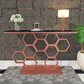 The Attic Lamda Console Table For Living Room, Marble + Iron, White + Copper Matt Finish