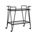 Linon Gina Black Mid Century Bar Cart with Mirrored Shelves