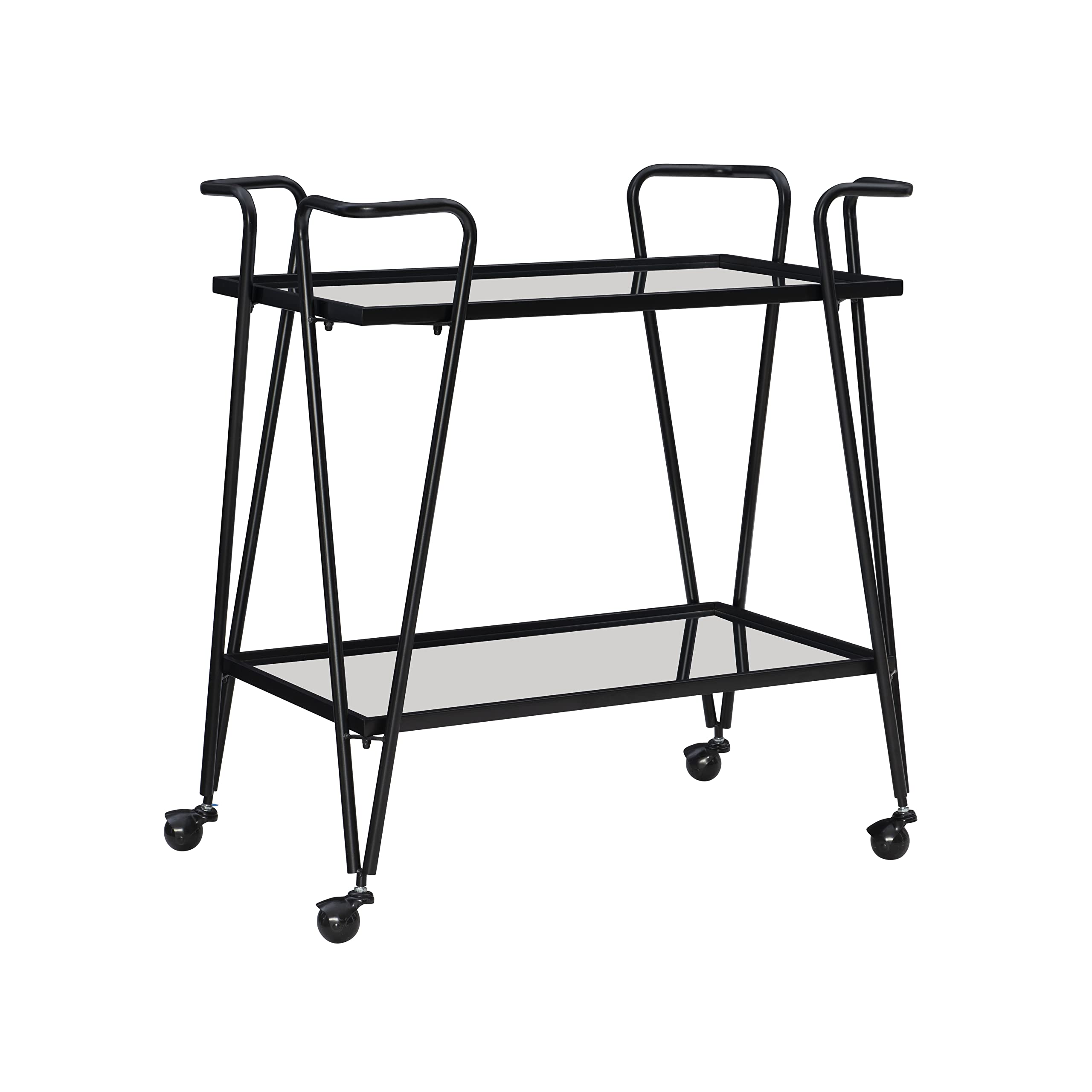 Linon Gina Black Mid Century Bar Cart with Mirrored Shelves