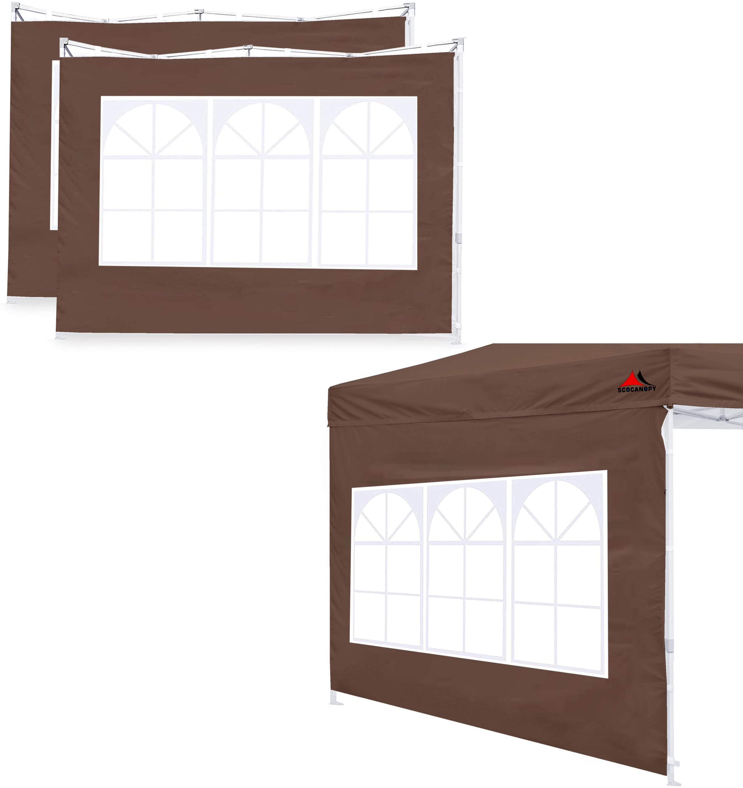 SCOCANOPY Church Window Sidewall for 10x10 Canopy Frame, 3Pack Sunwalls Only,Brown