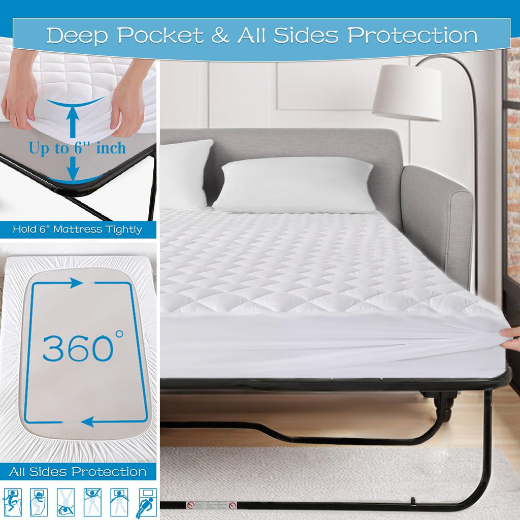 Grt Waterproof Sofa Bed Mattress Pad - 100% Waterproof Full Sleeper Sofa Mattress Protector Quilted, Breathable Noiseless Sofa M