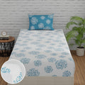 Huesland By Ahmedabad Cotton 144 Tc Fitted Cotton Bedsheet Single Bed With 1 Pillow Cover | 36X78 Inches | White & Blue