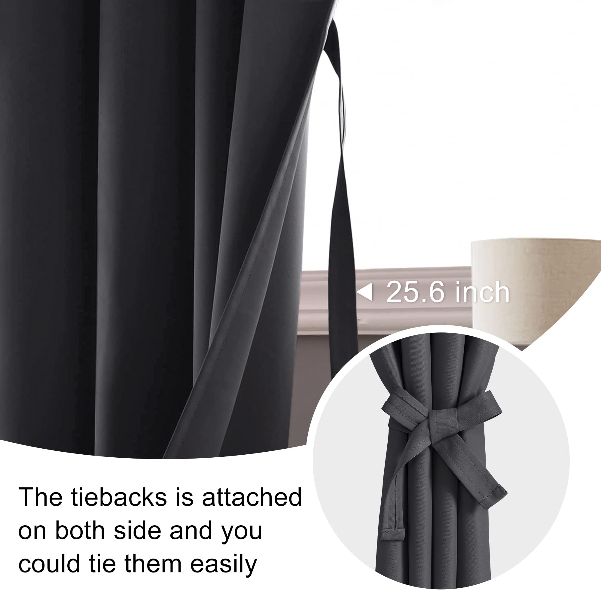 Jiuzhen Blackout Curtains For Bedroom - 60 Inch Extra Wide Thermal Insulated Room Darkening Privacy Soundproof Curtains For Living Room/Dorm Room, Set Of 2 Panels, 60 X 72 Inches, Dark Grey