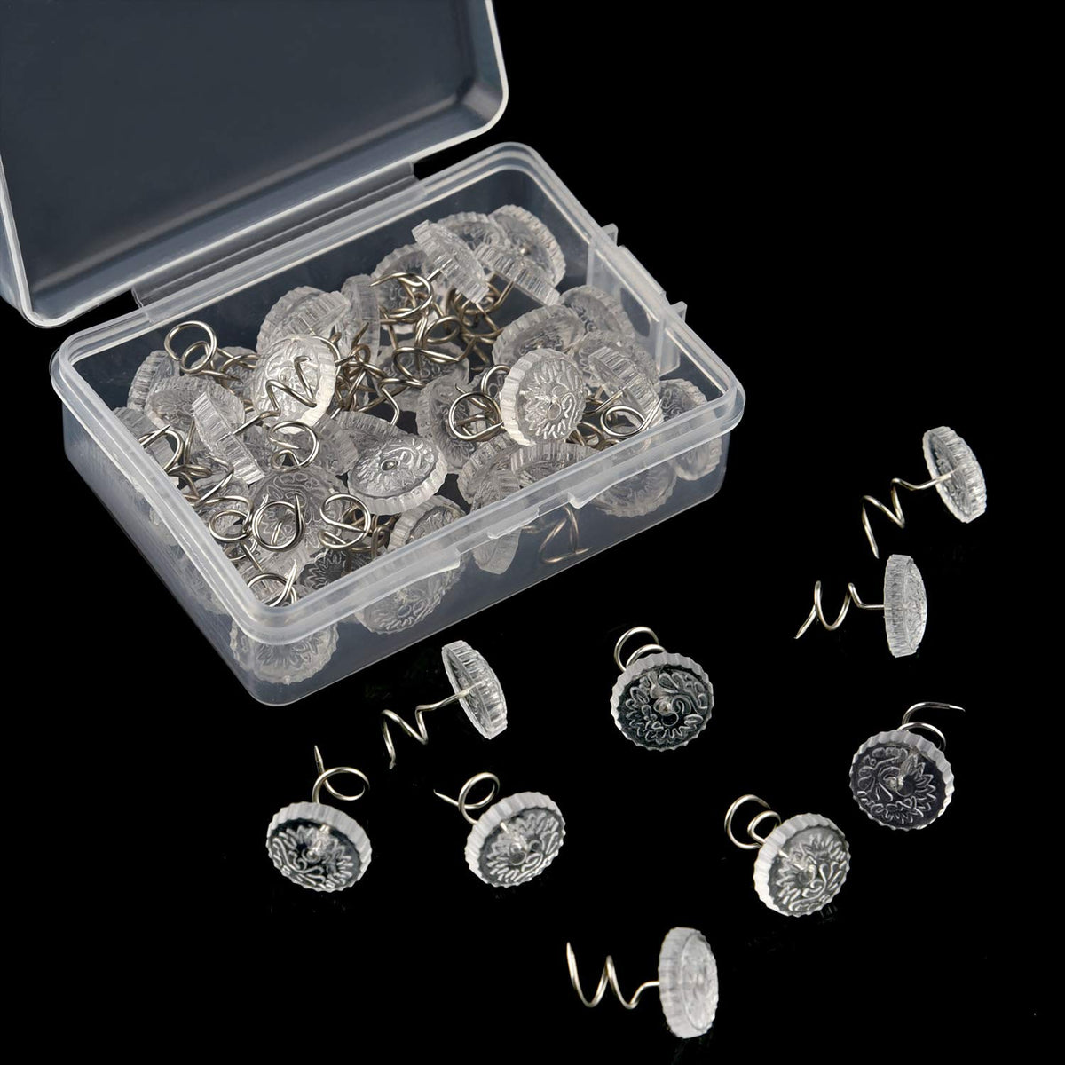 Kuuqa Upholstery Twist Pins Clear Heads Bed Skirt Pin For Hold Slipcovers And Bedskirts Decoration, 50 Pcs