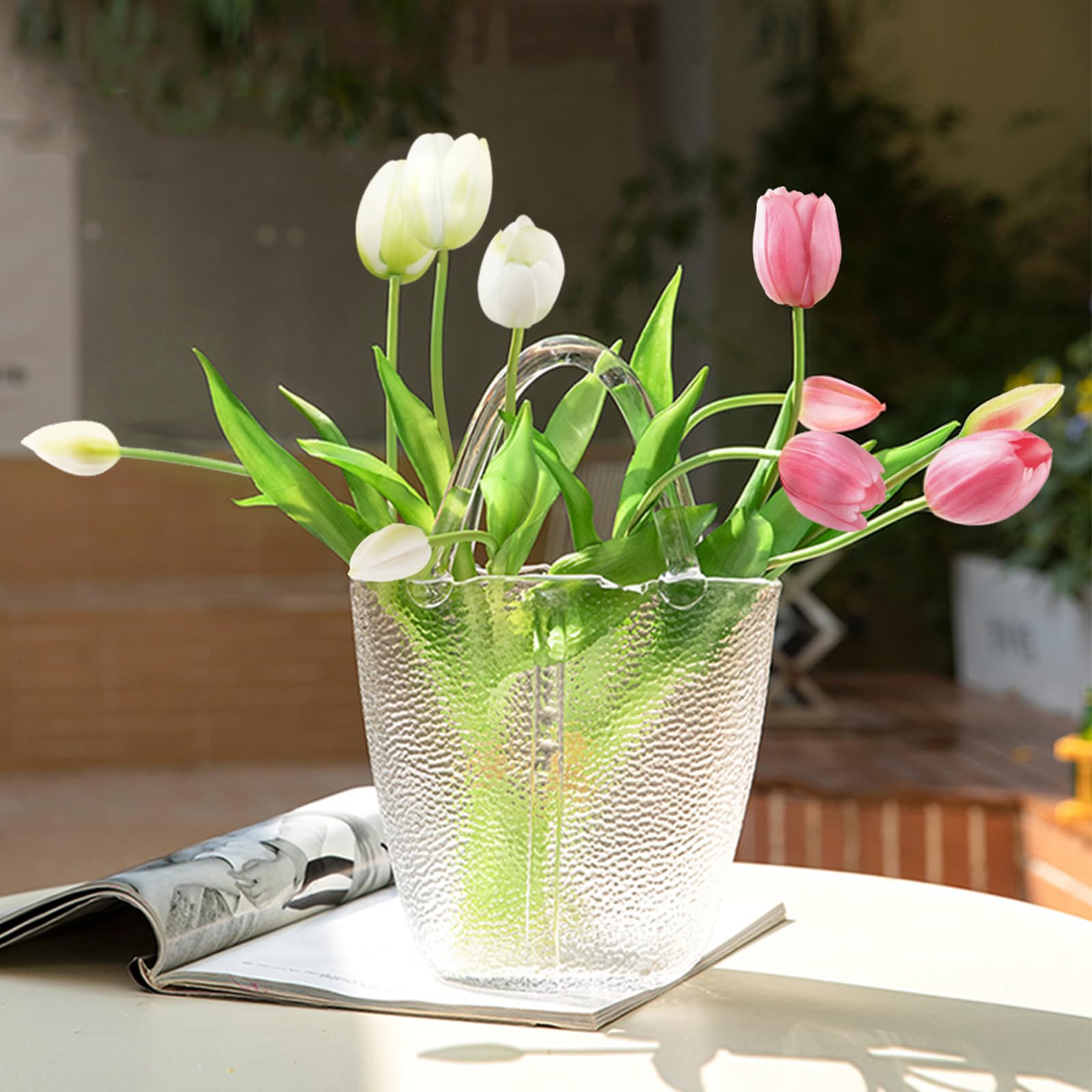 Beferr 10Pcs White Tulips Artificial Flowers Faux Tulip Real Touch Tulip Fake Flowers Bouquets
