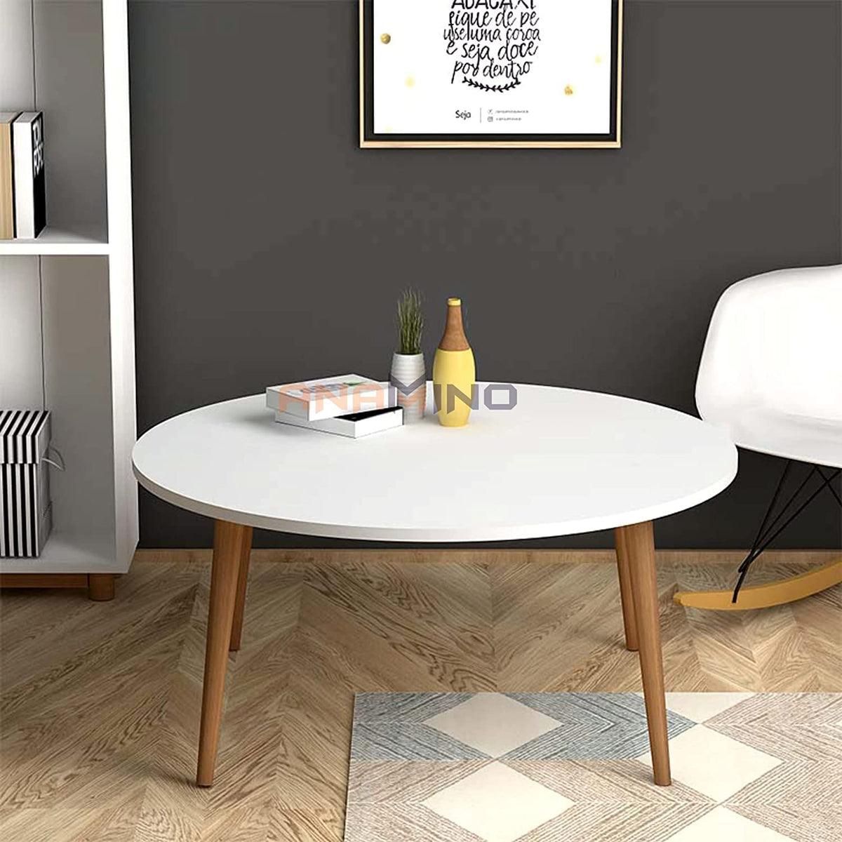 Zunno 4 Leg Round Coffee Table Modern Home Decor Center Table End Table For Living Room, Bedroom & Home Office Etc (White)