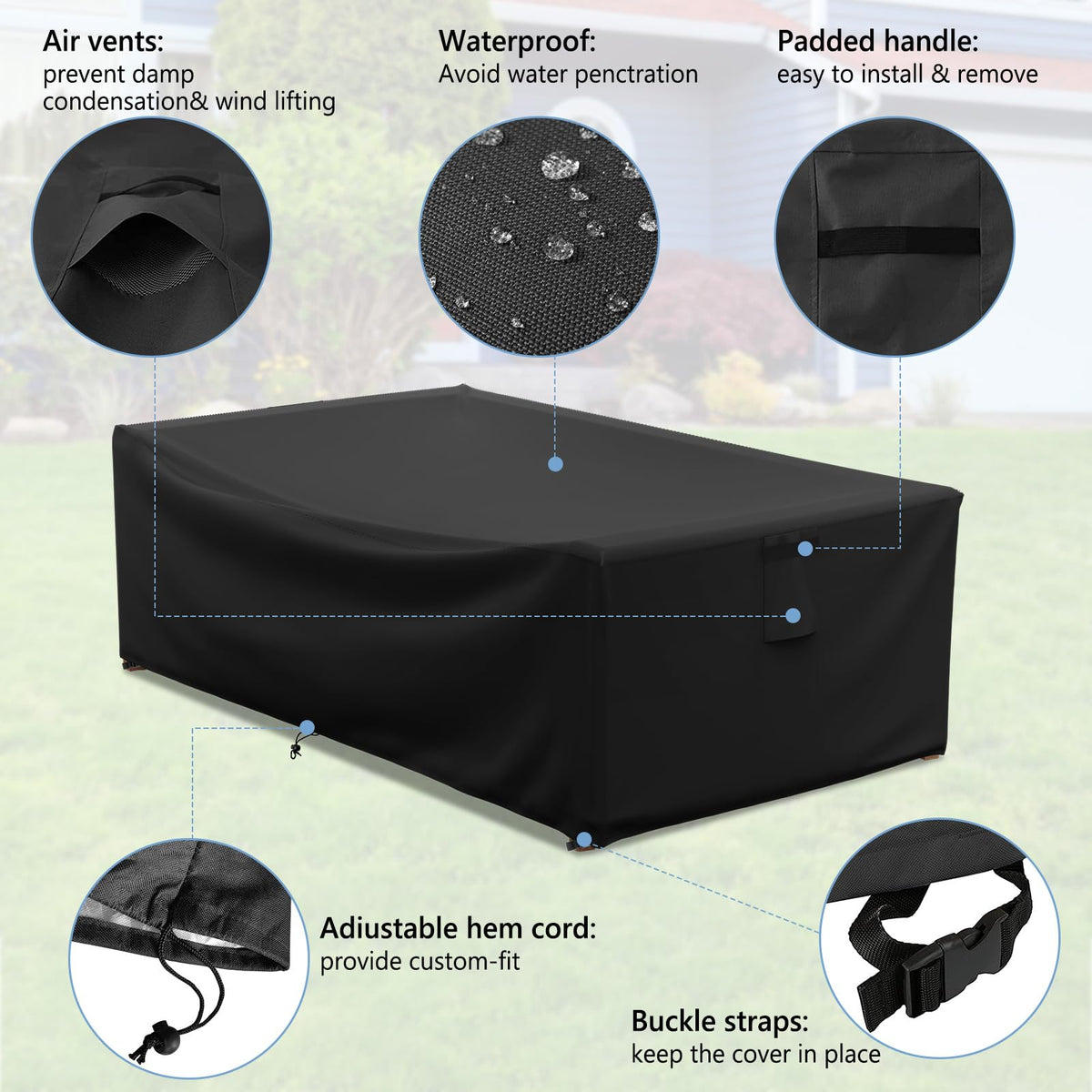 Akefit 2 Years Lifespan Patio Furniture Set Covers Size 126'X63'X29',500D Extra Heavy Duty Outdoor Furniture Cover, Waterproof Extra Large Outdoor Sectional Cover,Square And Retangle Patio Table Cover