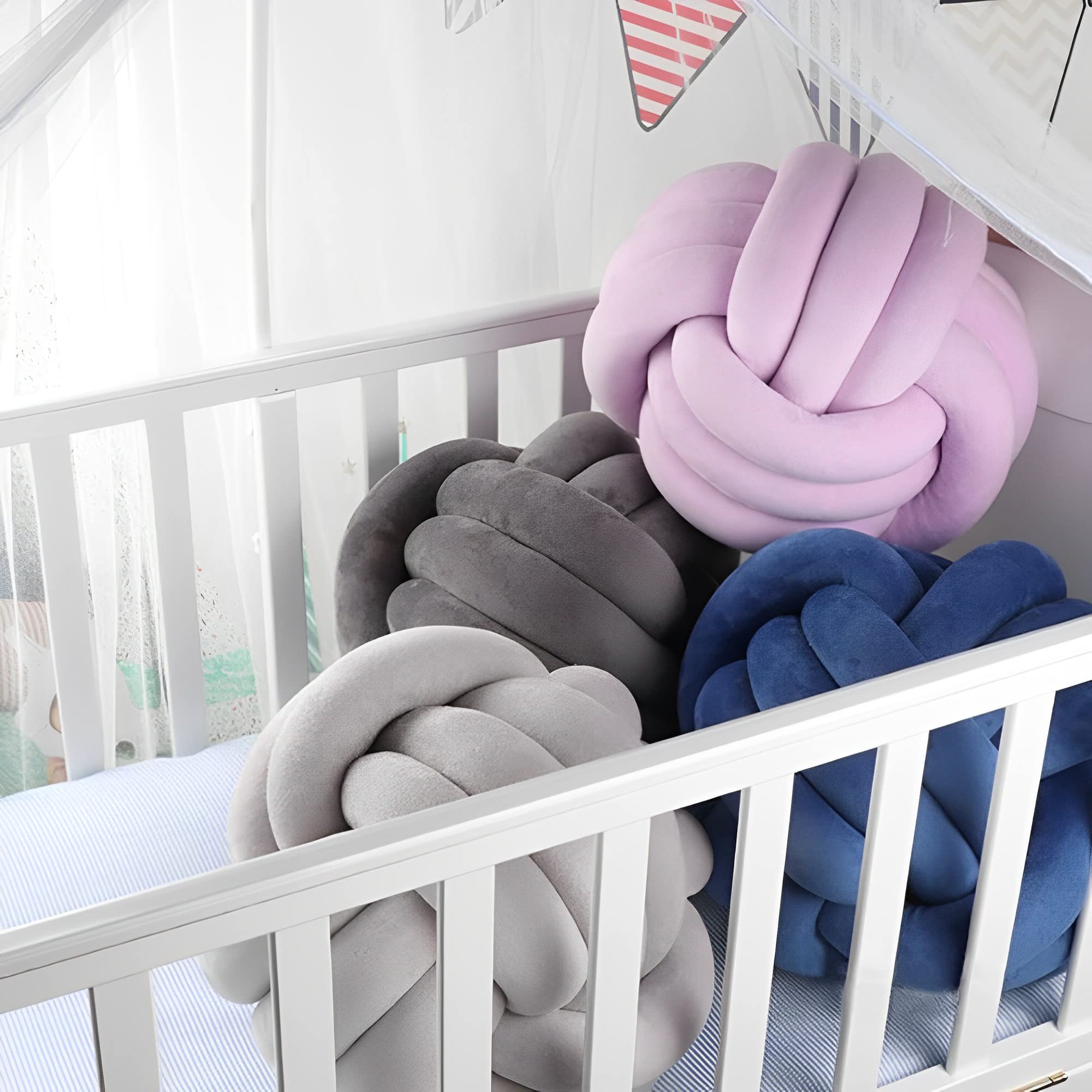 Knot Pillow Ball Round Cushion Pillows, Children Room Decoration Plush Toys Calming Stress Relief Toy (Light Gray,8.5In/22Cm)