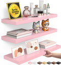 BAYKA Pink Floating Shelves for Wall Set of 3, 15.7in Wood Wall Shelves for Bathroom, Bedroom, Living Room Decor Organize, Hangi