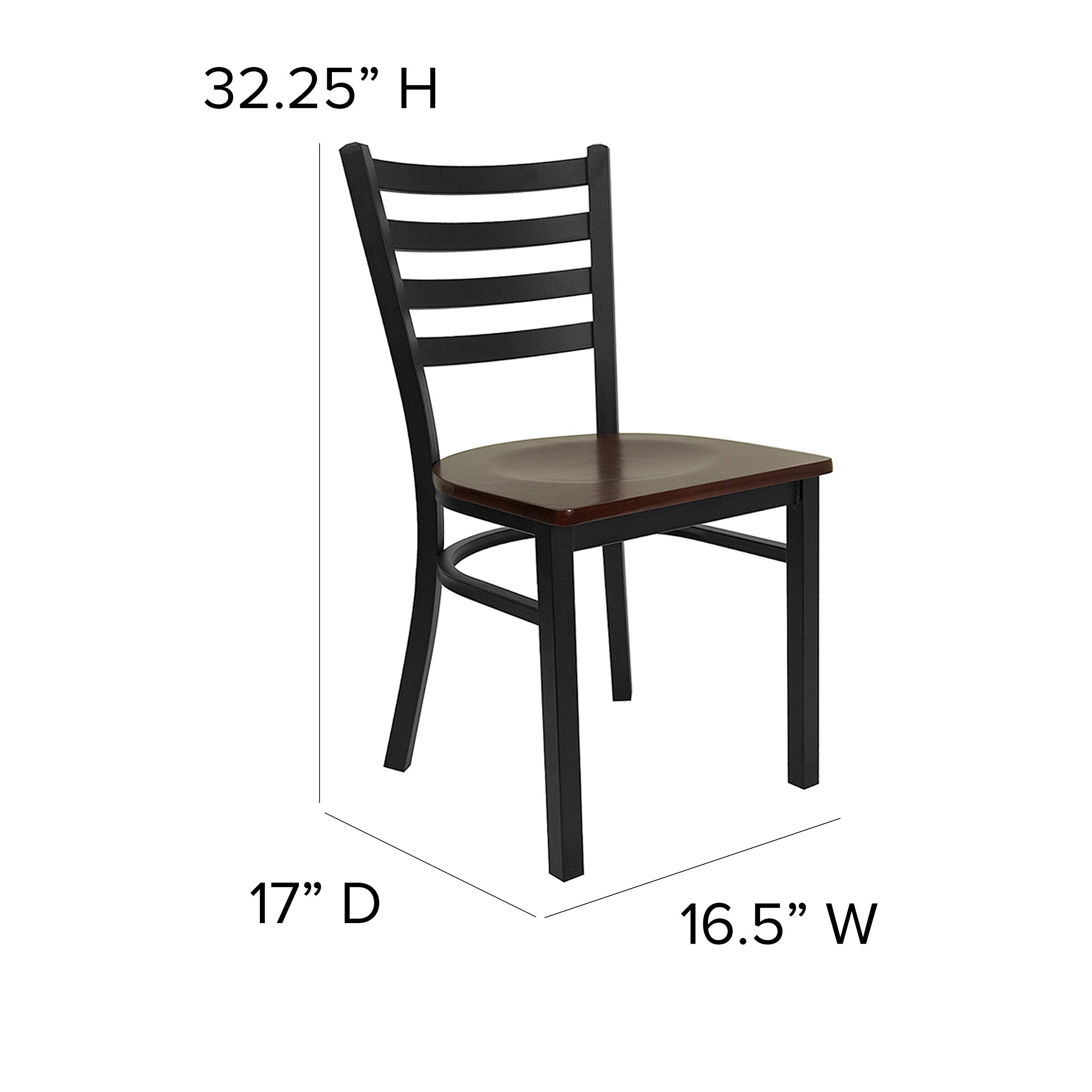 Flash Furniture HERCULES Series Black Ladder Back Metal Restaurant Chair - Mahogany Wood Seat