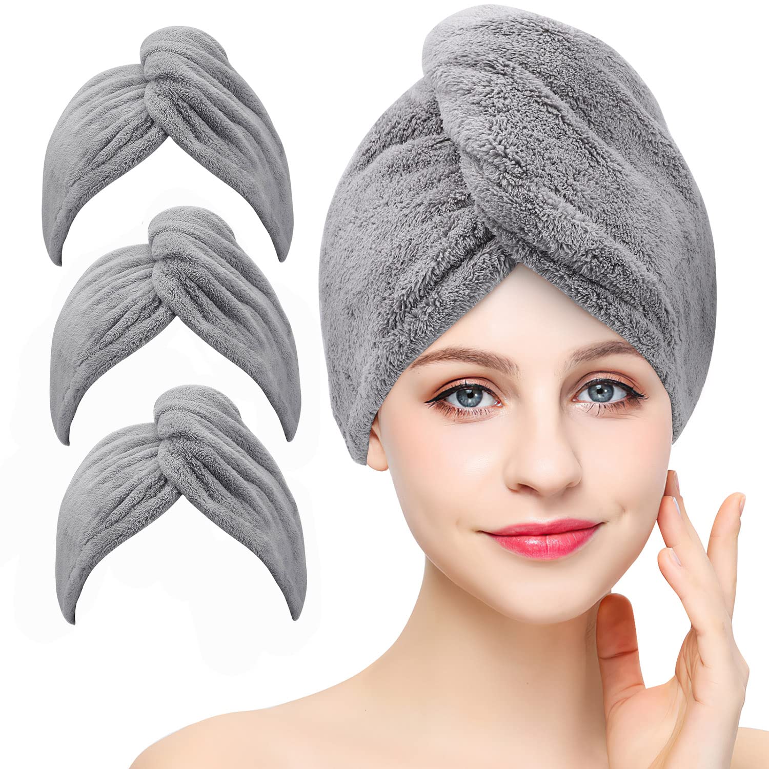 BEoffer Microfiber Hair Towel, 3 Packs Hair Towels for Women, Men,Kids, Quick Dry Hair Wrap Towels for Curly,Long, Curly Hair An