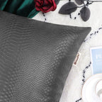 Brawarm Charcoal Gray Leather Throw Pillows 12 X 20 Inches, Snake Leather Pillow Covers Pack Of 2, Faux Leather Decorative Lumba