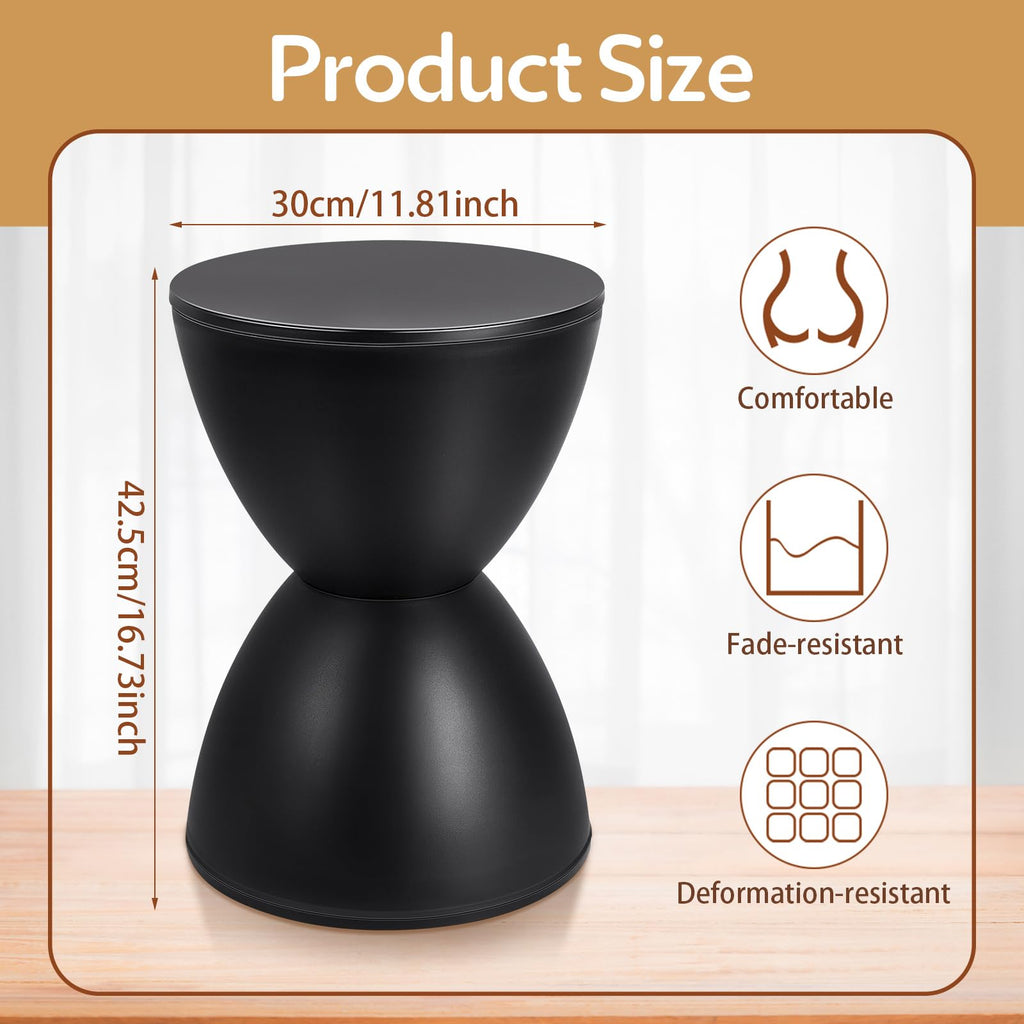 Leinuosen 16.73' H X 11.81' W Small Plastic Black Drum Side Table Plastic Hourglass Modern End Table Round Outdoor Stool Side Table For Coffee Patio Indoor Home Bedroom (Cover Cannot Be Removed)