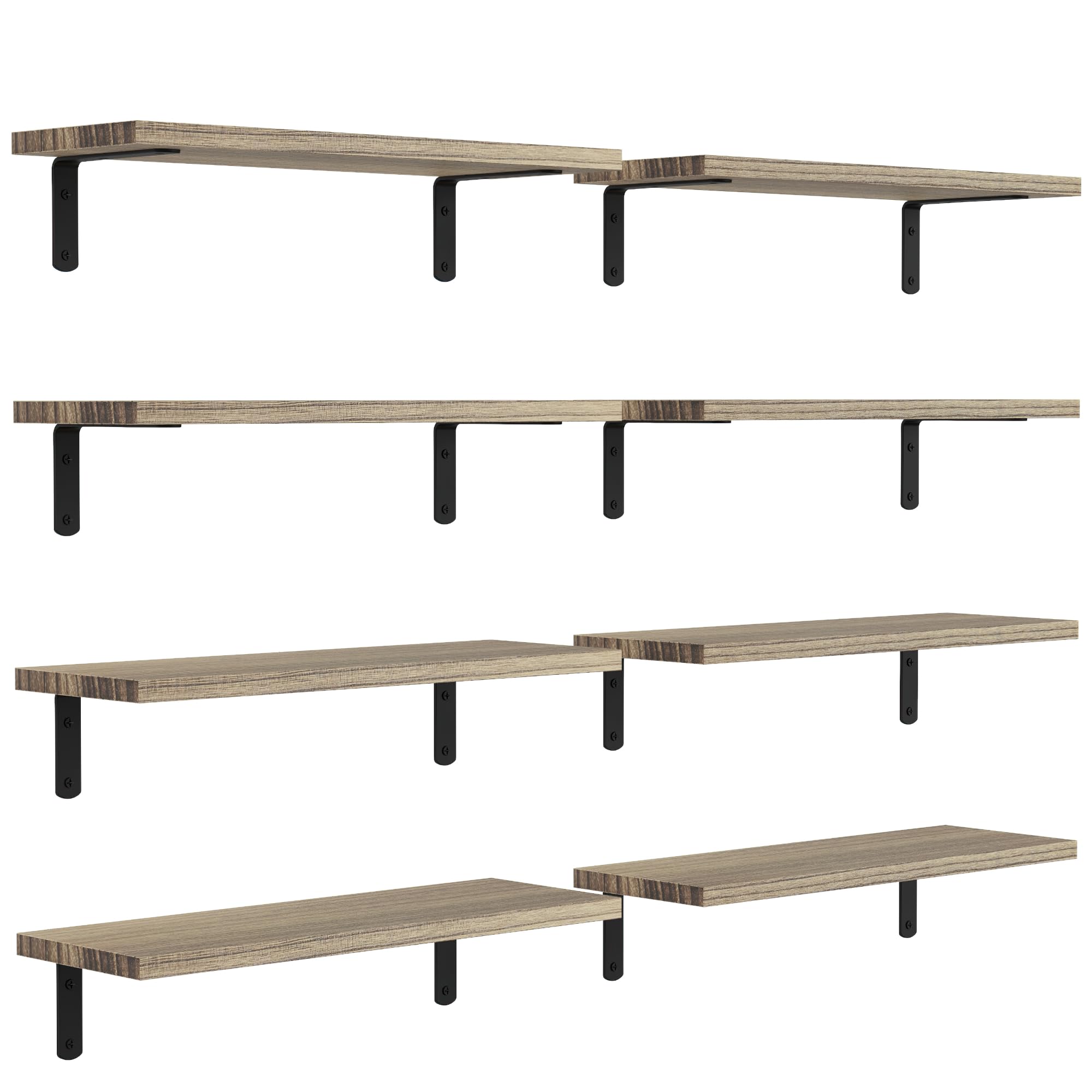 DOLLFIO Floating Shelves, 8 Sets Wall Shelves, Wood Floating Shelves for Bedroom Wall D  cor, Wall Mounted Floating Bathroom She