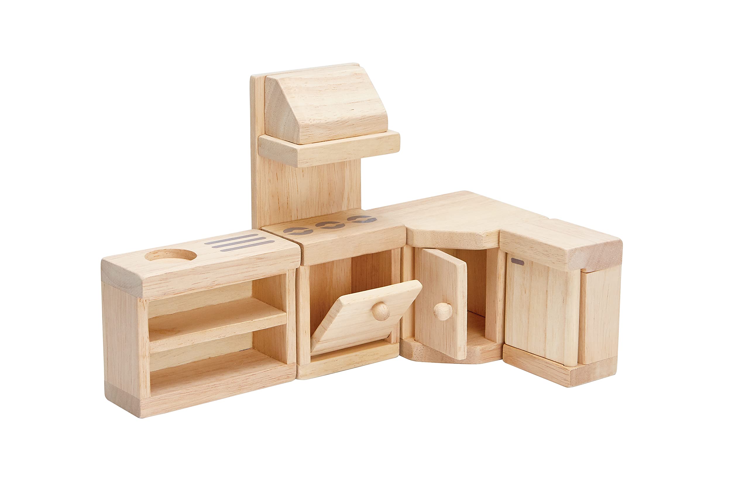 PlanToys Wooden Classic Line of Dollhouse Furniture- Kitchen Set (9013) | Sustainably Made from Rubberwood and Non-Toxic Paints 