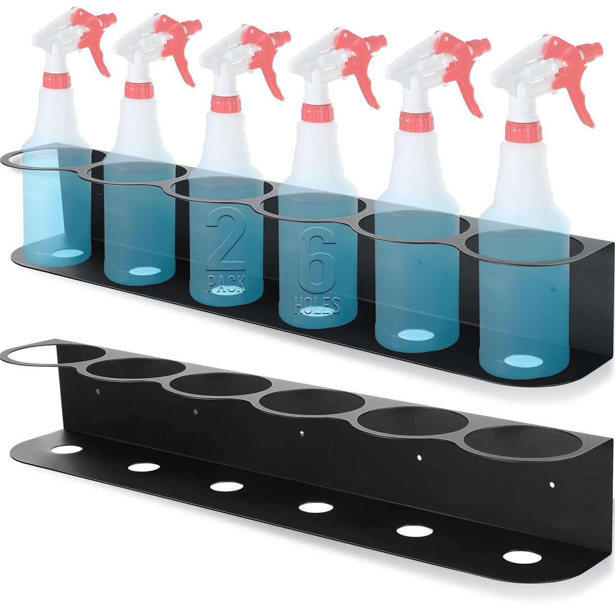 Therwen 2 Pcs 6 Holes All Purpose Steel Spray Bottle Holder Heavy Duty Spray Can Holder Rack Organizer Easy Install Wall Mount P