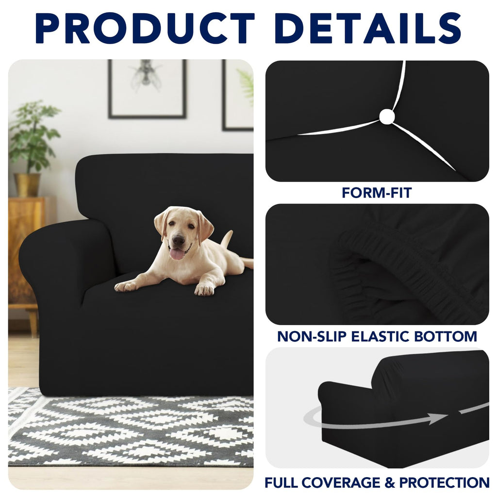 Purefit 100% Dual Waterproof Couch Cover Slipcovers For Couches And Sofas - Stretch Non Slip Fleece Sofa Covers Washable, Leakproof Furniture Protector For Kids, Pets, Dog (Oversized Sofa, Black)