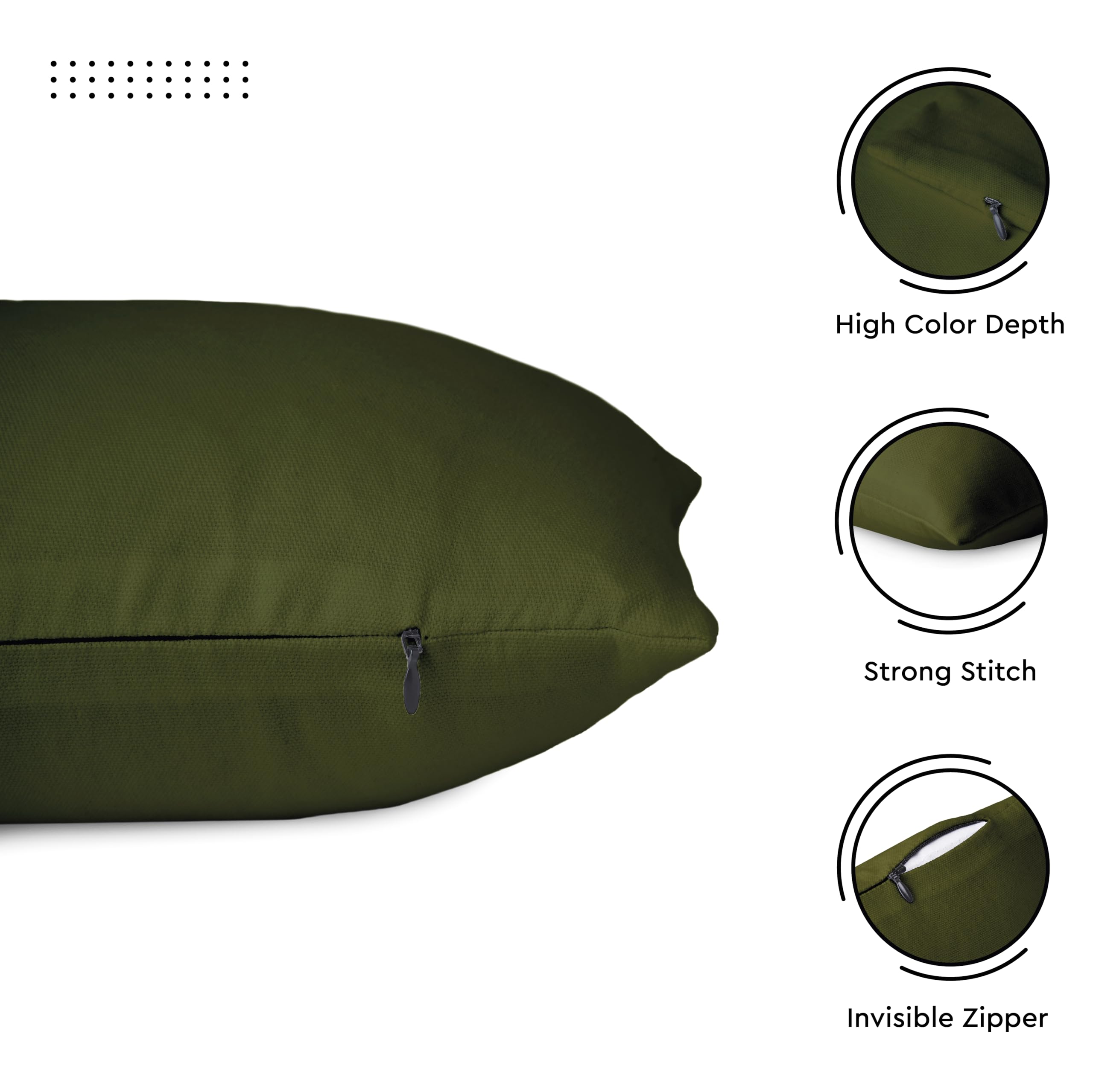 Cotton Canvas Throw Pillow Covers By Encasa Pack Of 2 Leaf Green 18'X18' No Insert With Hidden Zipper | Decorative Cushion Cov