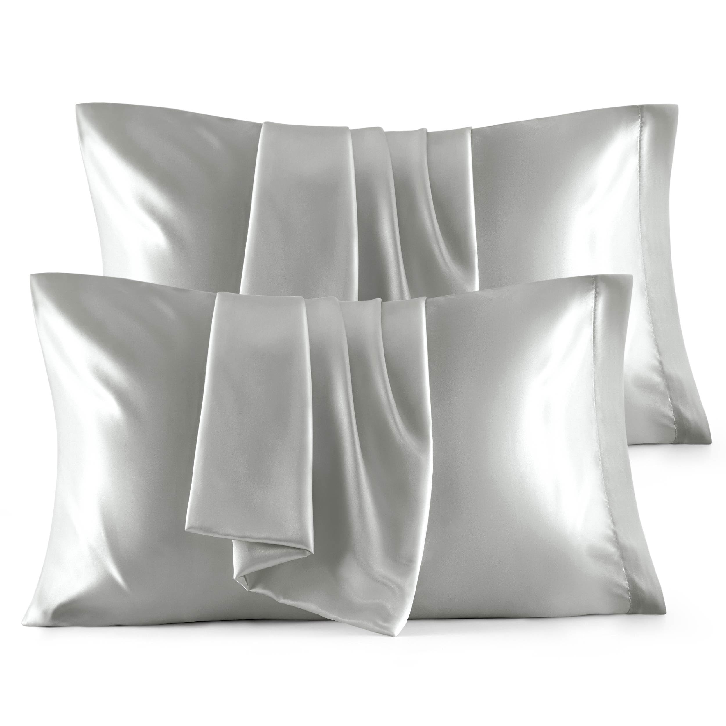 Bedsure King Size Satin Pillowcase Set Of 4 - Silver Grey Pillow Covers For Hair And Skin 20X36 Inches With Envelope Closure, Si