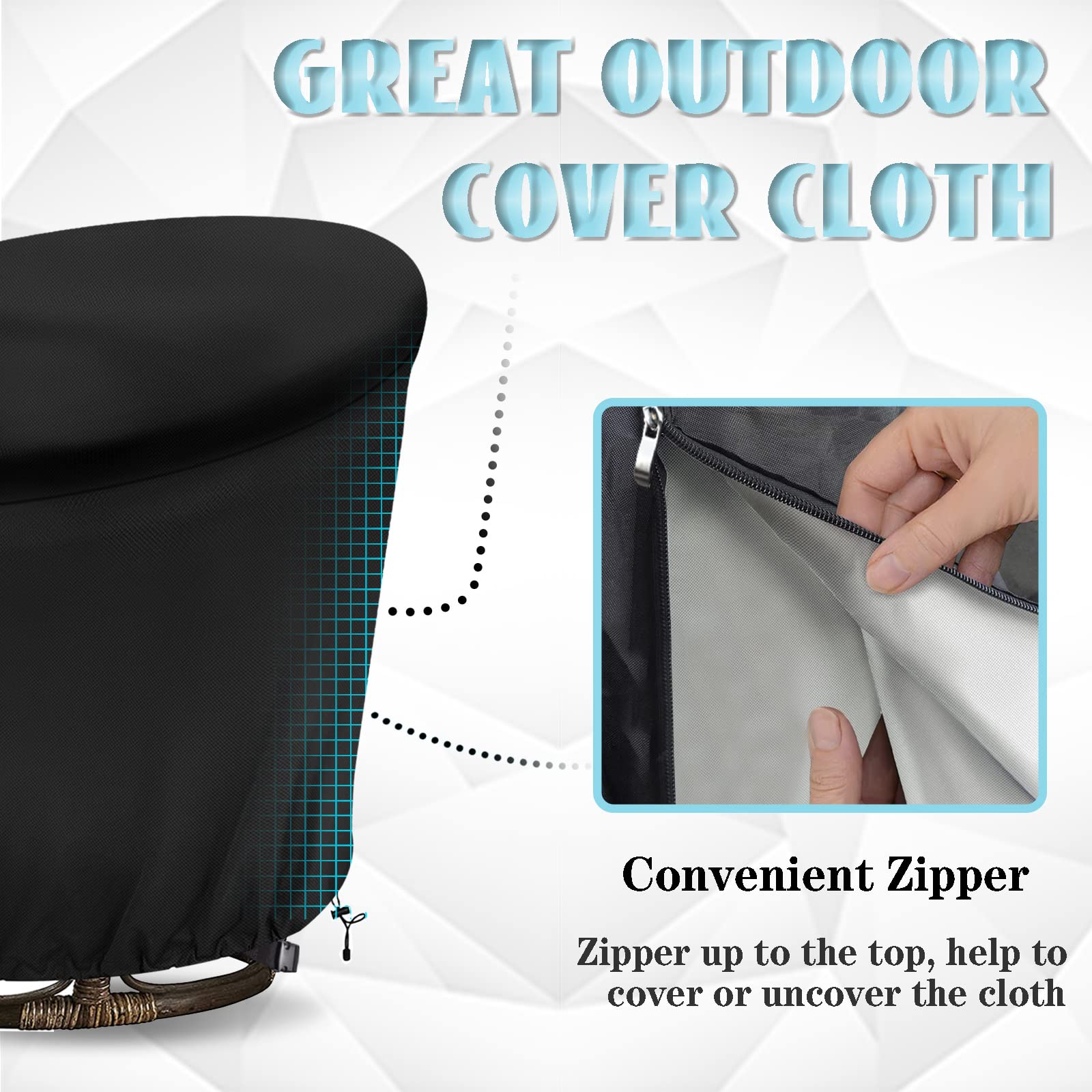 Iceberg Elf Papasan Chair Cover Waterproof,(For 52In Outdoor Papasan Chairs Black) Zipper Design, Easy To Put On And Take Off, D
