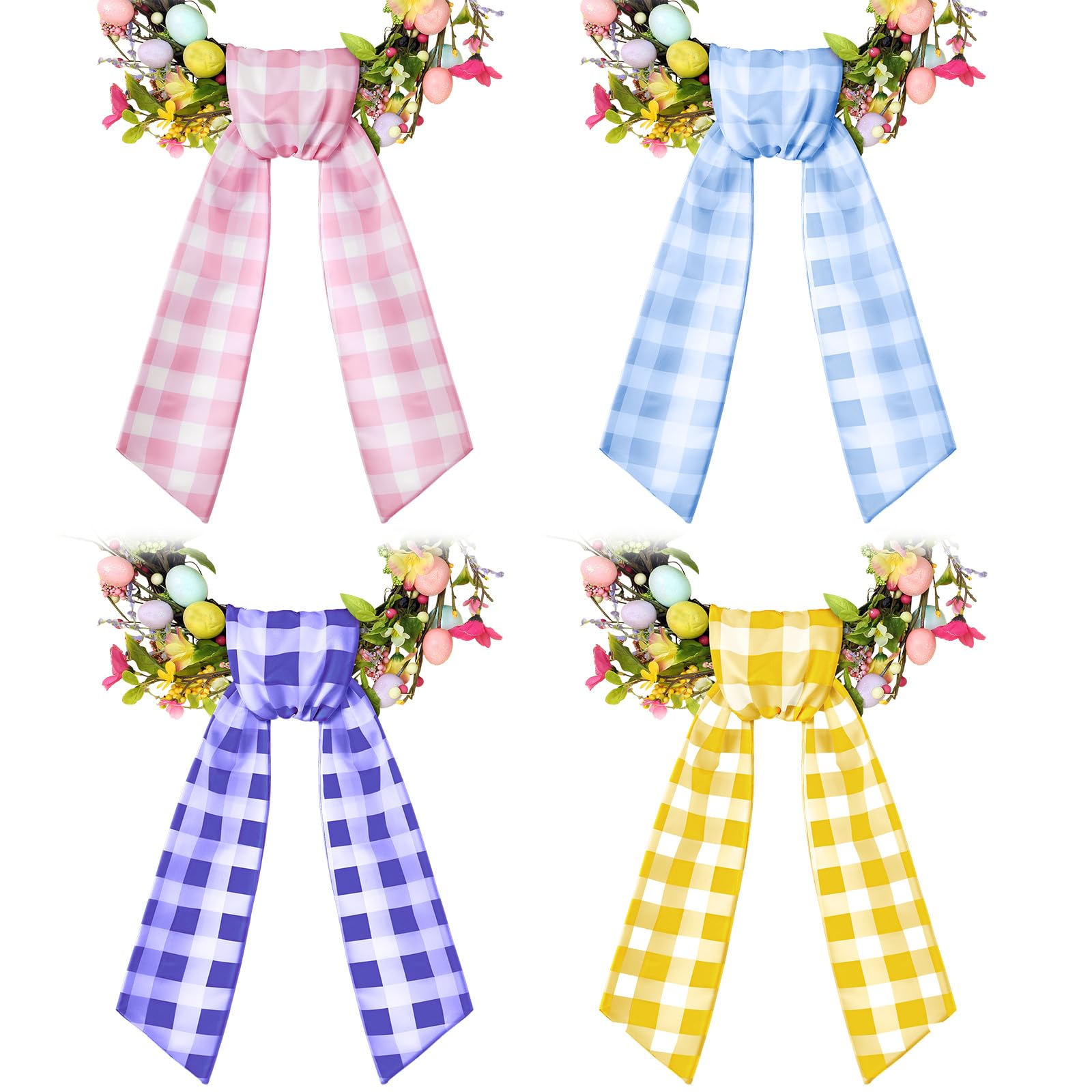 VitalCozy 4 Pcs Wreath Sash for Front Door Blank Wreath Sash Accessories Embroidery Plain Blanks for Embroidery Monogram Party F