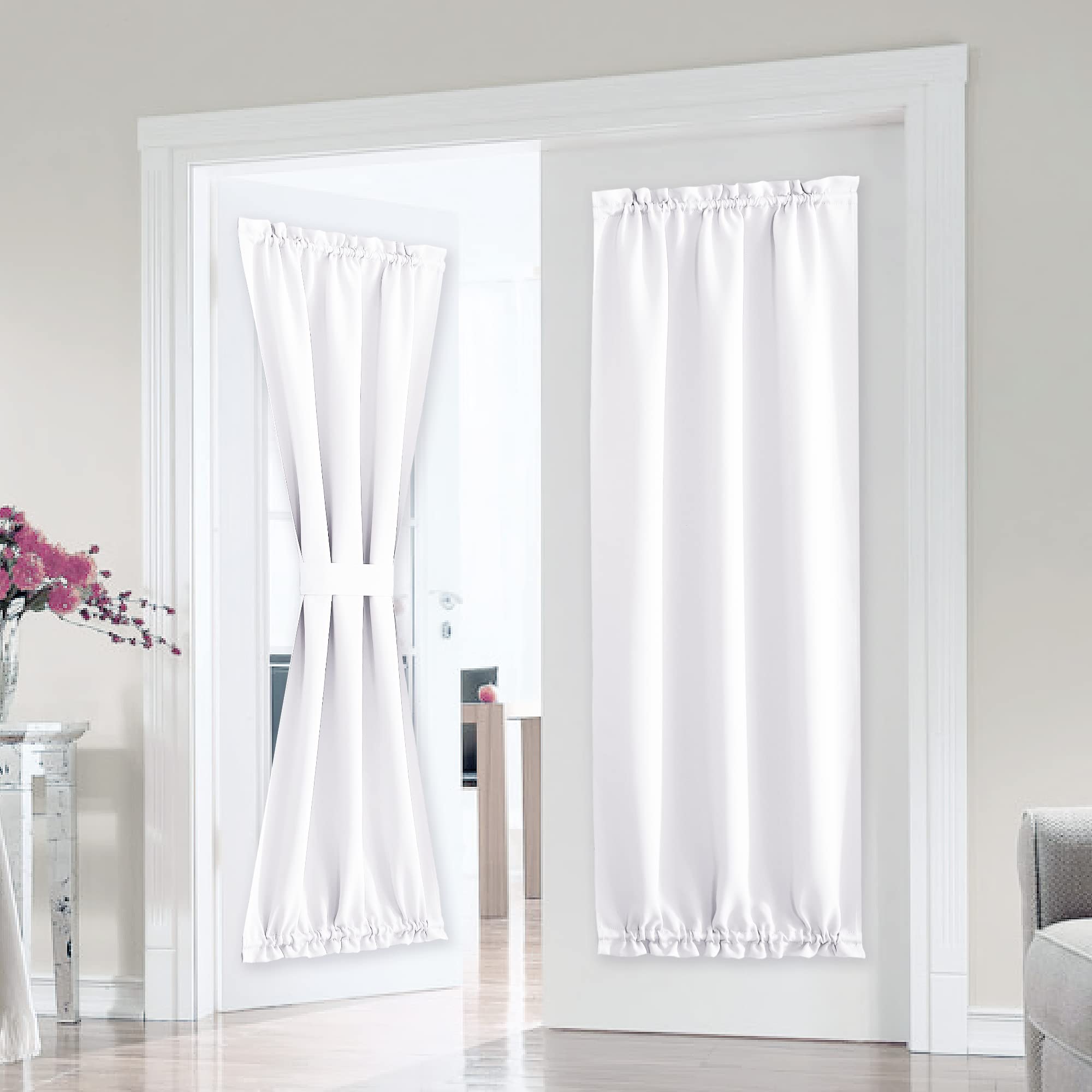PONY DANCE Door Curtain for Door Window - Privacy Room Darkening Door Shade, Thermal Insulated French Door Curtain with Tie Back