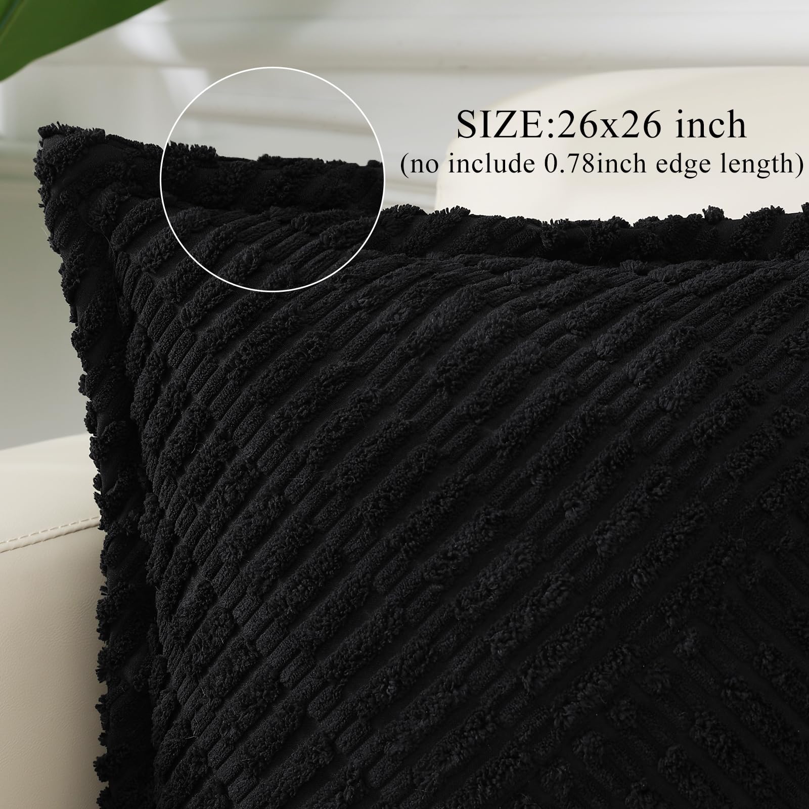 Decoruhome Decorative Black Throw Pillow Covers 26X26 Set Of 2 With Splicing, Boho Soft Corduroy Broadside Twill Pillow Covers F