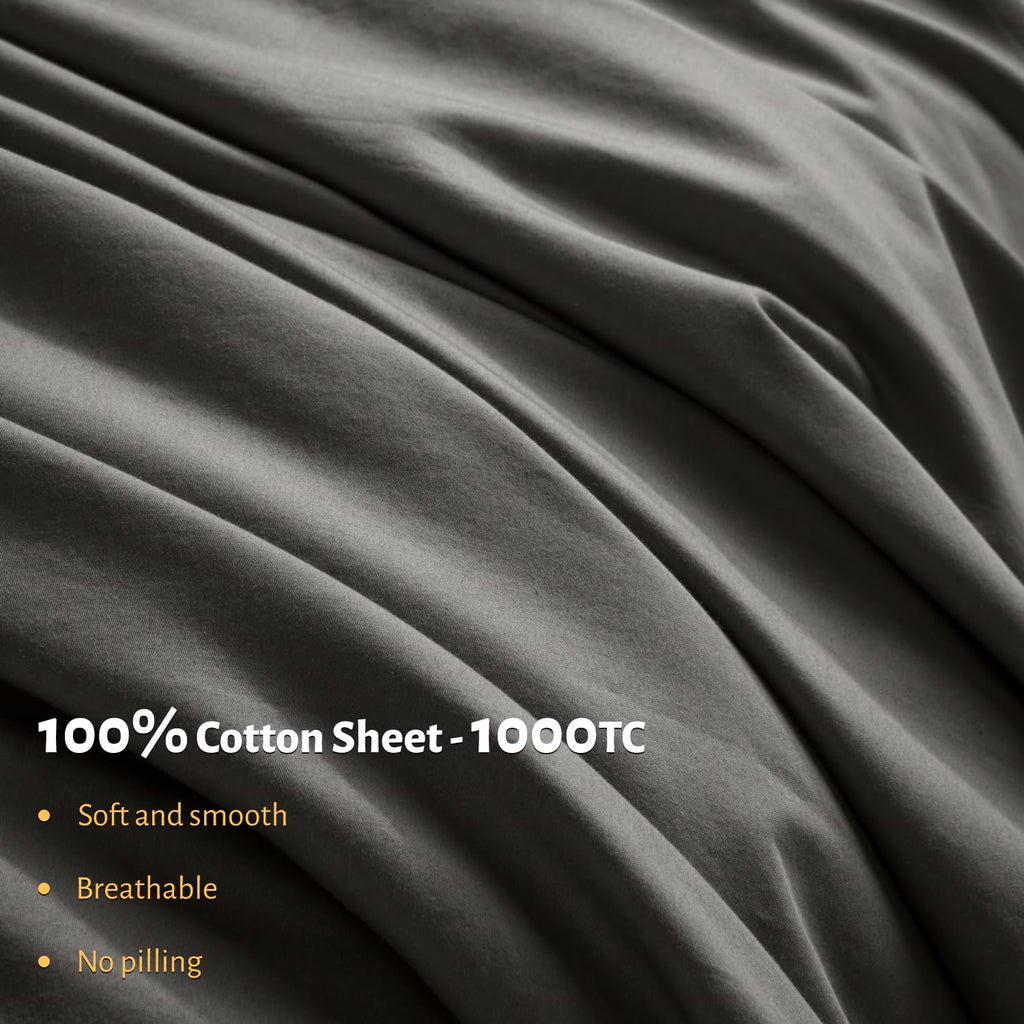 Shilucheng 100% Egyptian Cotton Sheets Set - 1000 Thread Count,Luxury Cotton Bed Sheets,Breathable & Cooling Bedding And Pillow Cases, 16 Inch Deep Pocket - 4 Piece (Dark Grey, Full)