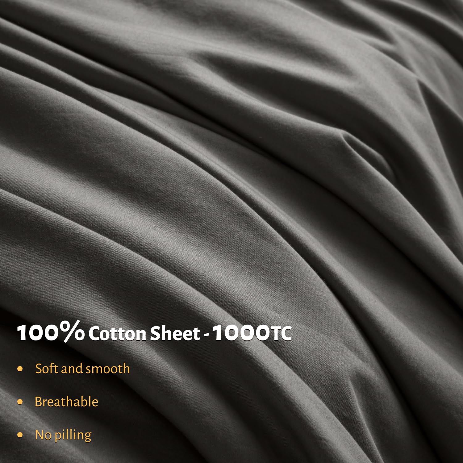 Shilucheng 100% Egyptian Cotton Sheets Set - 1000 Thread Count,Luxury Cotton Bed Sheets,Breathable & Cooling Bedding And Pillow Cases, 16 Inch Deep Pocket - 4 Piece (Dark Grey, Full)