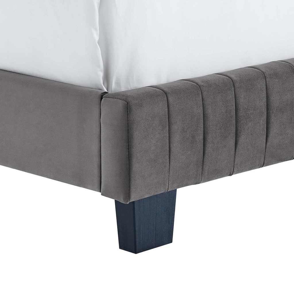 Modway Celine Channel Tufted Performance Velvet Full Bed in Gray