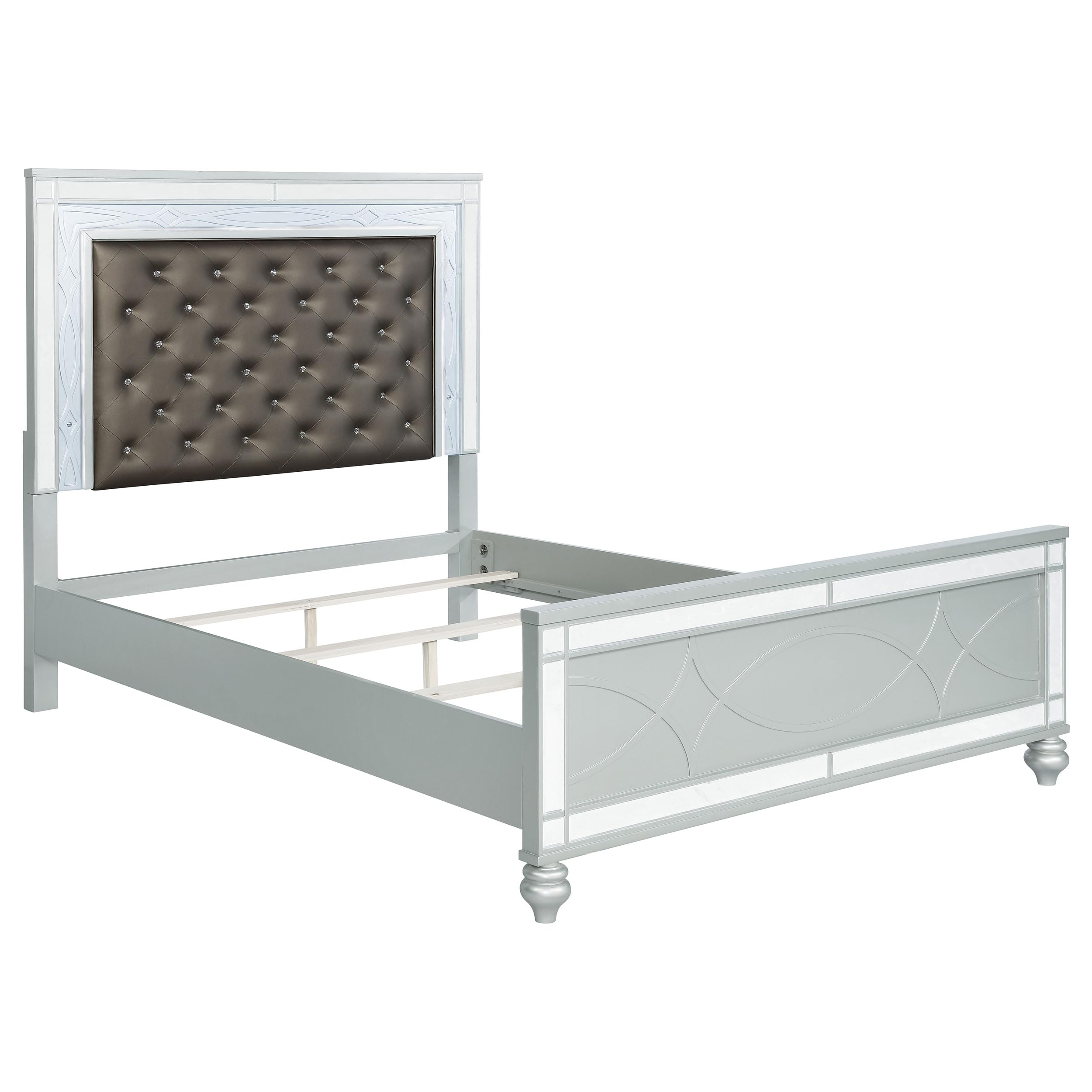 Coaster Home Furnishings Gunnison Modern Classic 4-Piece Bedroom Set Leatherette Upholstered Queen Size LED Panel Bed Frame 63-inch Headboard Silver Metallic 223211Q-S4