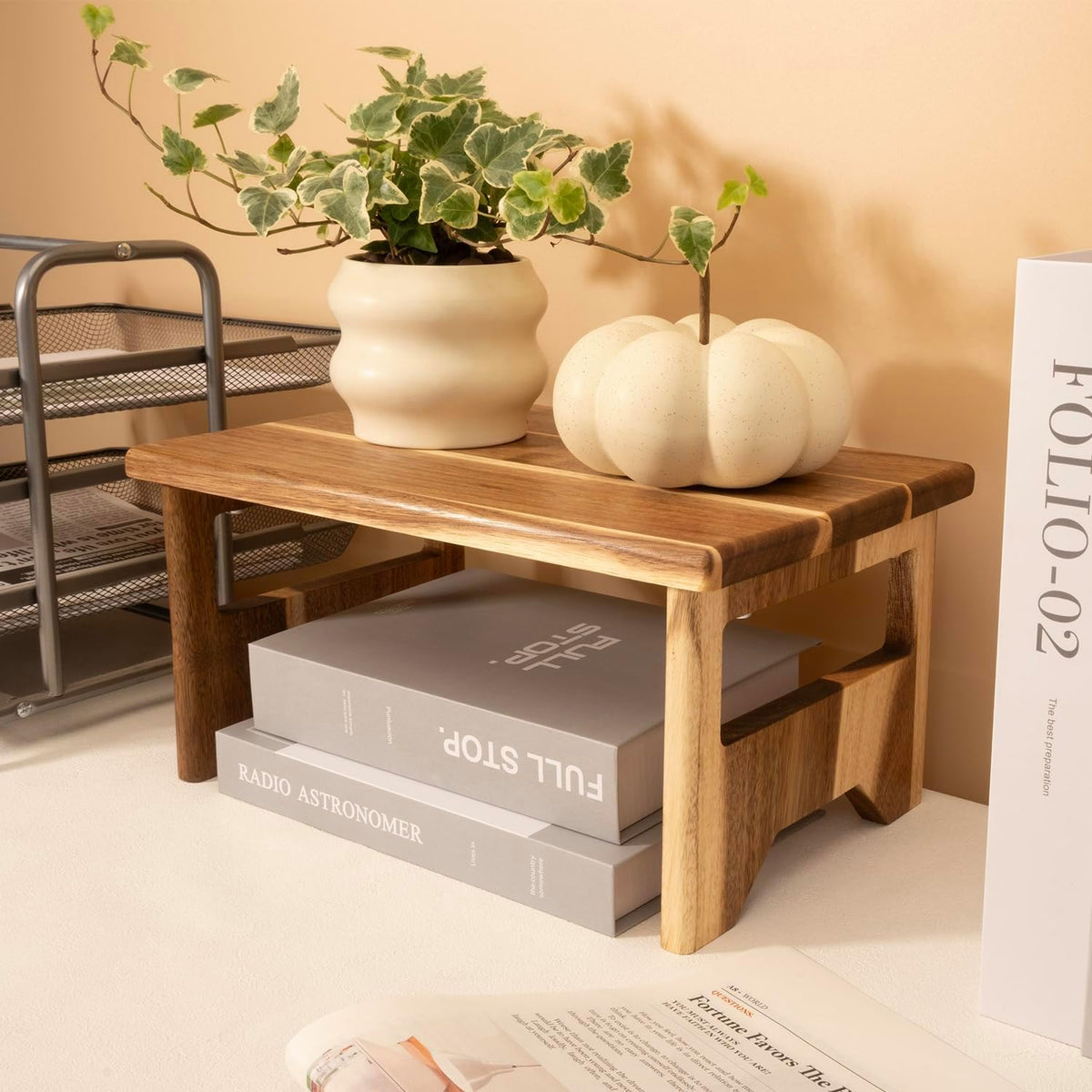 Op Craft Solid Wood Coffee Table For Living Room | Modern Wooden Centre Table With Lower Storage Shelf | Rustic Minimalist Tea T