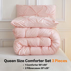 Andency Pink Comforter Set Queen(90X90Inch), 3 Pieces Soft Lightweight Cute Pinch Pleat Comforter Set For Queen Bed, All Season Western Warm Bed Set For Girls Women