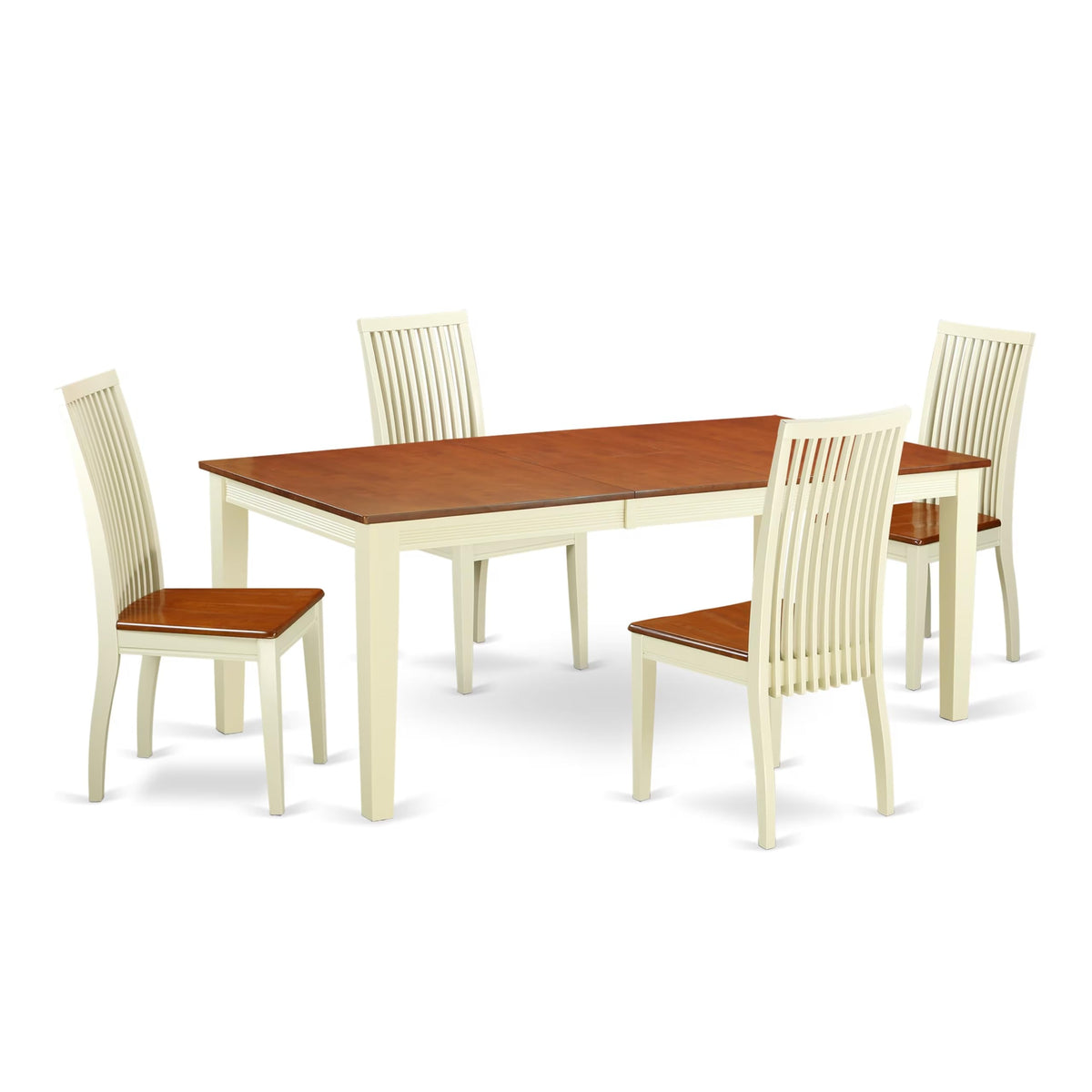 East West Furniture Quip5-Bmk-W 5 Piece Dinette Set For 4 Includes A Rectangle Dining Room Table With Butterfly Leaf And 4 Kitchen Dining Chairs, 40X78 Inch, Buttermilk & Cherry