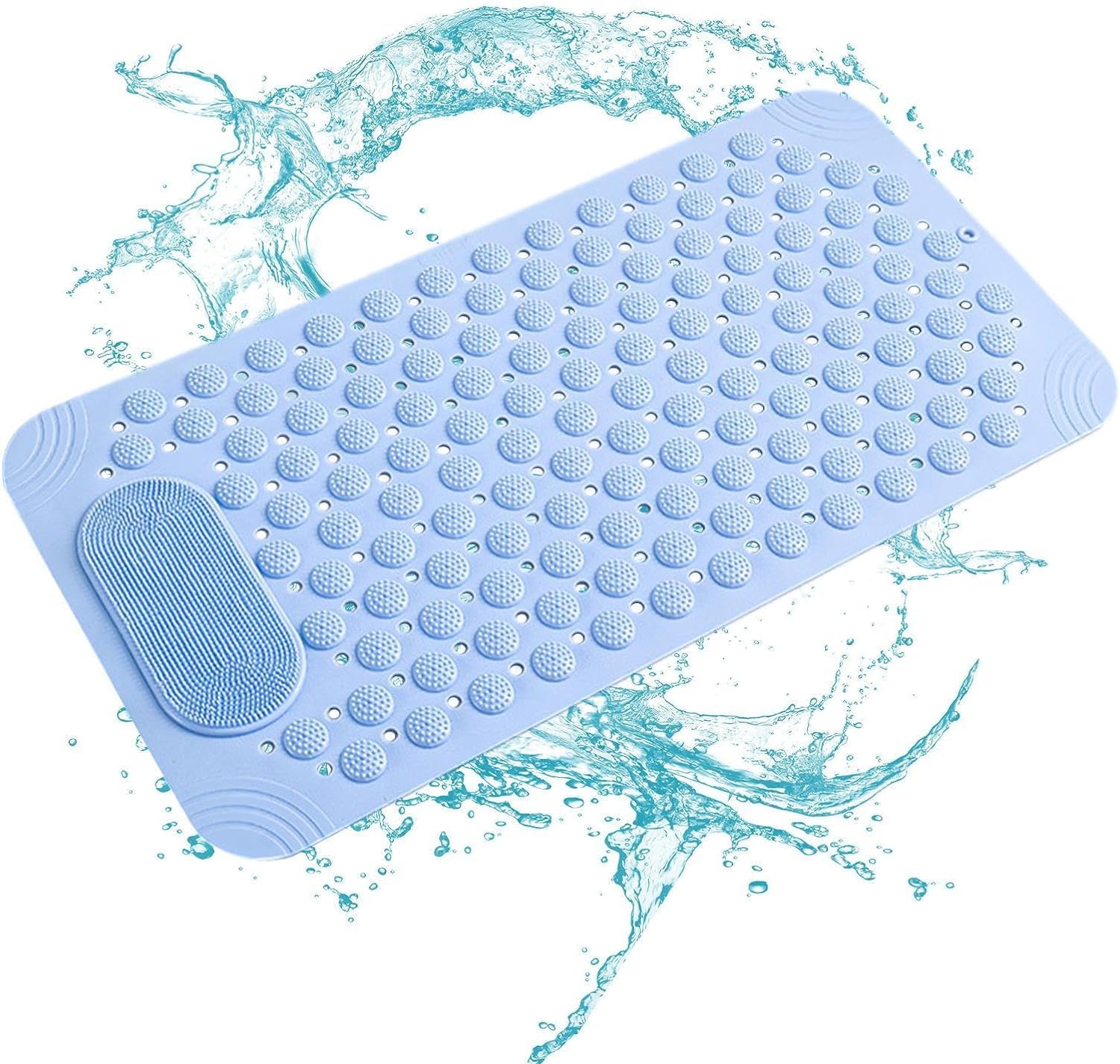 EARTHCONE Non Slip Bath Mat for Bathroom, Anti Slip with Foot Scrubber Bath Mat with Suction Cups & Drain Holes to Keep Floor Cl
