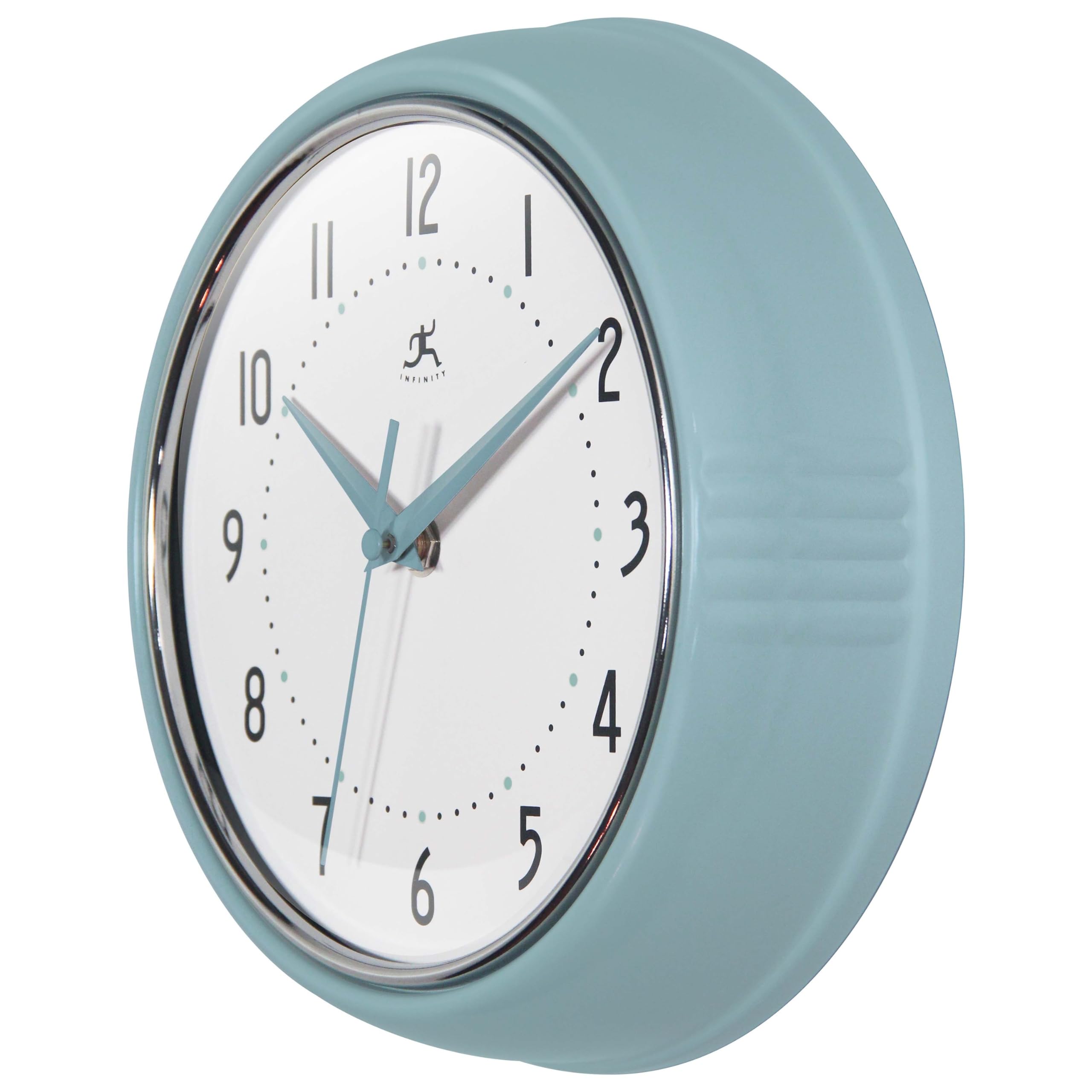 Infinity Instruments Retro 9.5 Inch Round Indoor Wall Clock, Baby Blue
